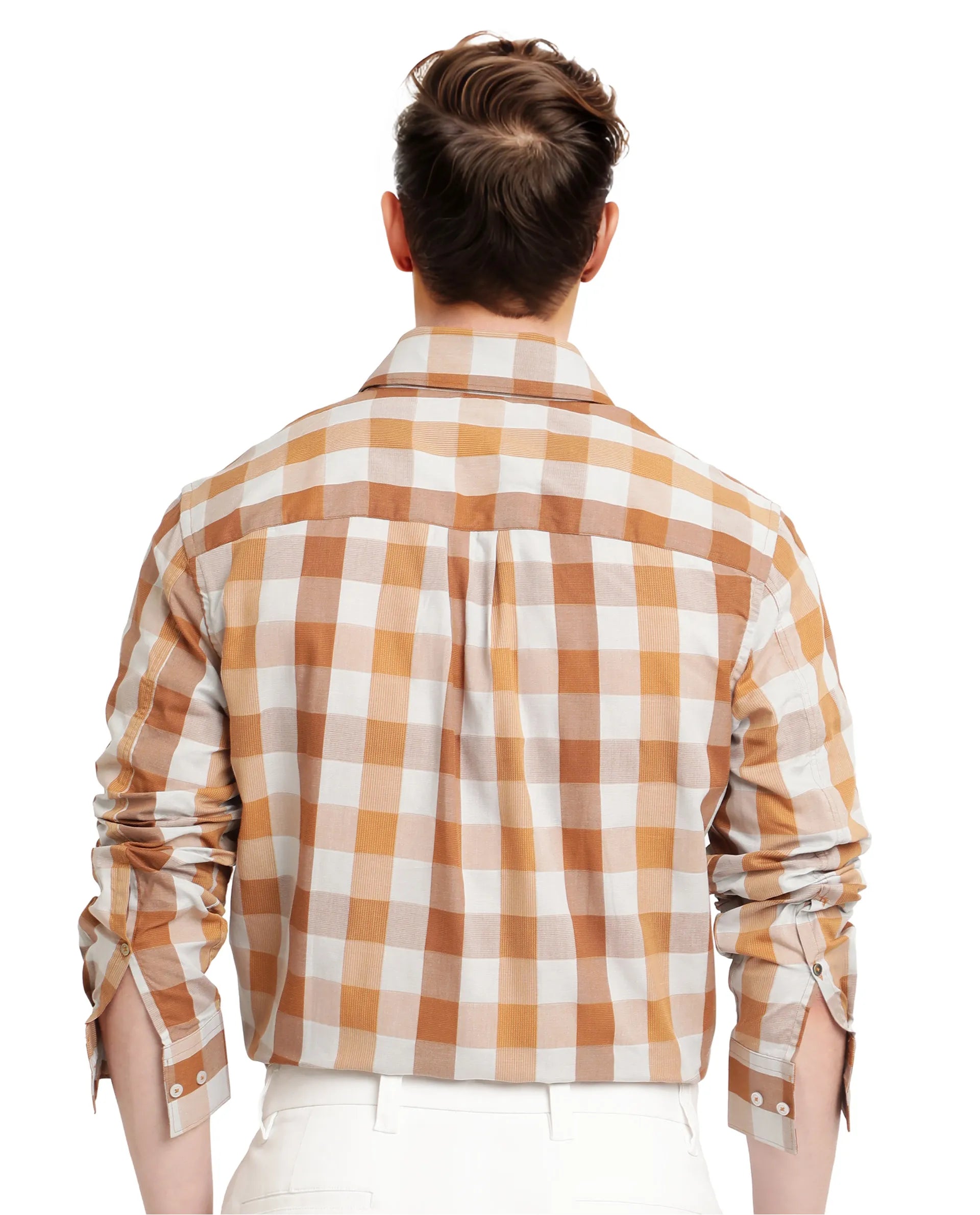 Rare Rabbit Men's Vanta Dusky Mustard Cotton Fabric Full Sleeve Regular Fit Checks Shirt