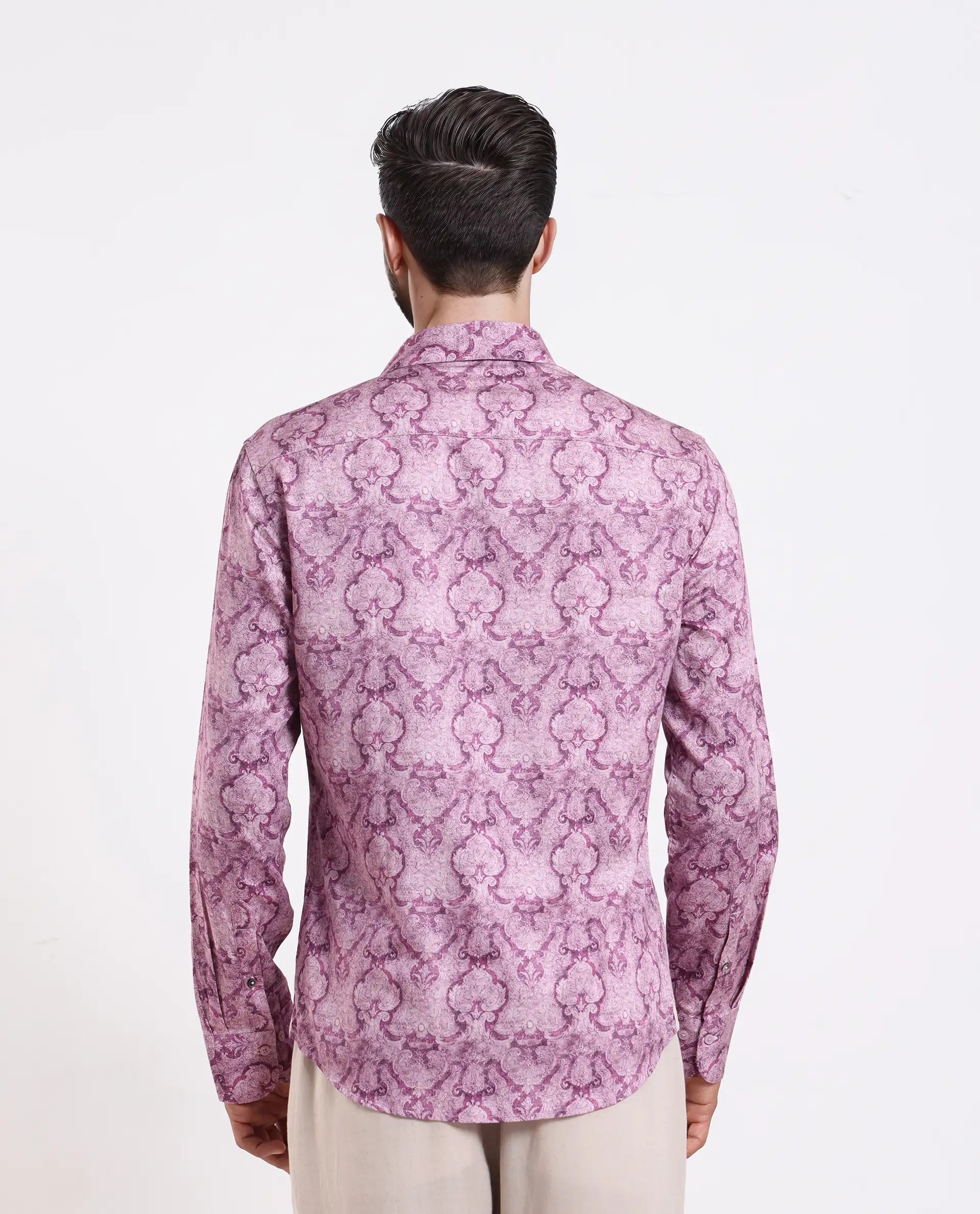 Rare Rabbit Men's Vanto 1 Purple Cotton Blend Fabric Full Sleeve Collared Neck Paisley Print Shirt