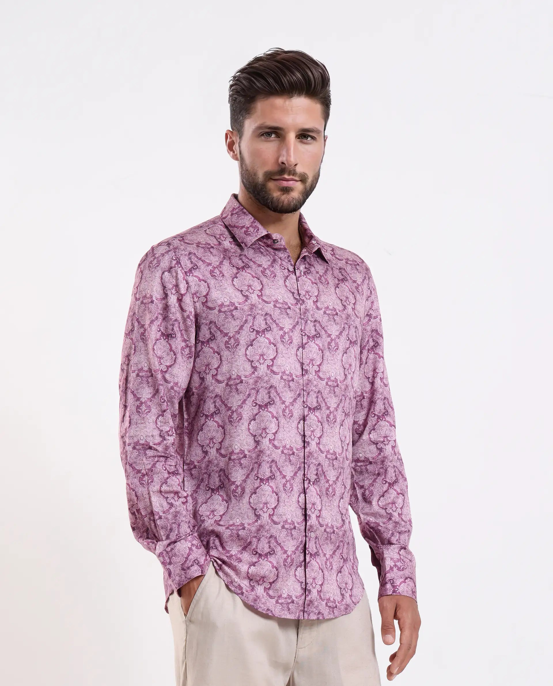 Rare Rabbit Men's Vanto 1 Purple Cotton Blend Fabric Full Sleeve Collared Neck Paisley Print Shirt