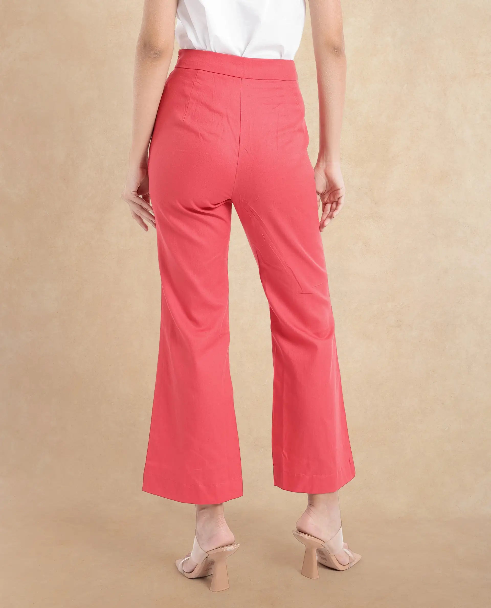 Rareism Women Varese Light Orange Wide Fit Ankle Length Plain Trouser