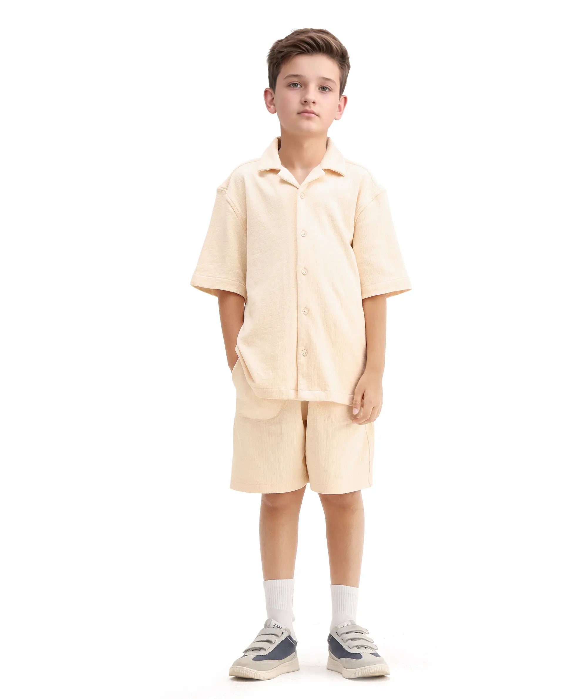 Rare Ones Kids Vask Beige Cotton Solid Button Closure Regular Fit Shirt
