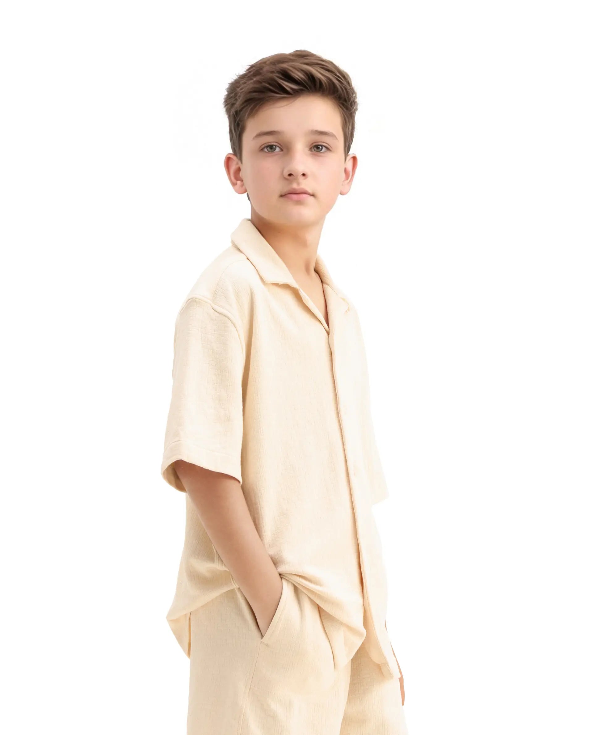 Rare Ones Kids Vask Beige Cotton Solid Button Closure Regular Fit Shirt