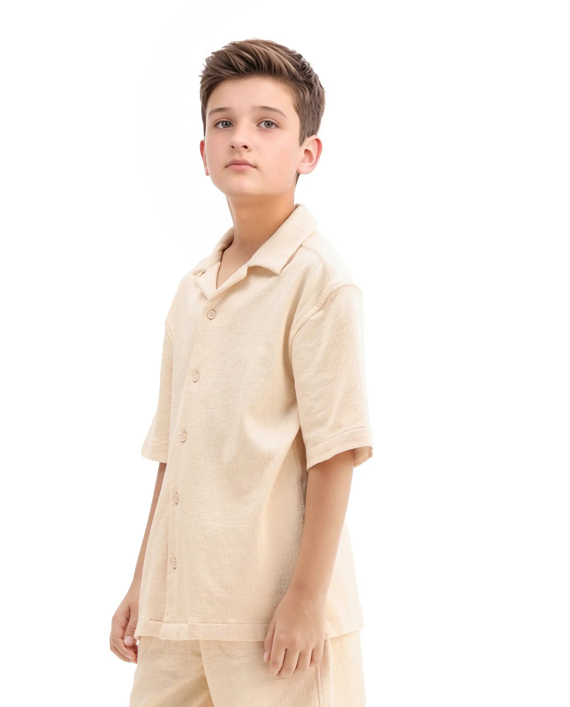 Rare Ones Kids Vask Beige Cotton Solid Button Closure Regular Fit Shirt