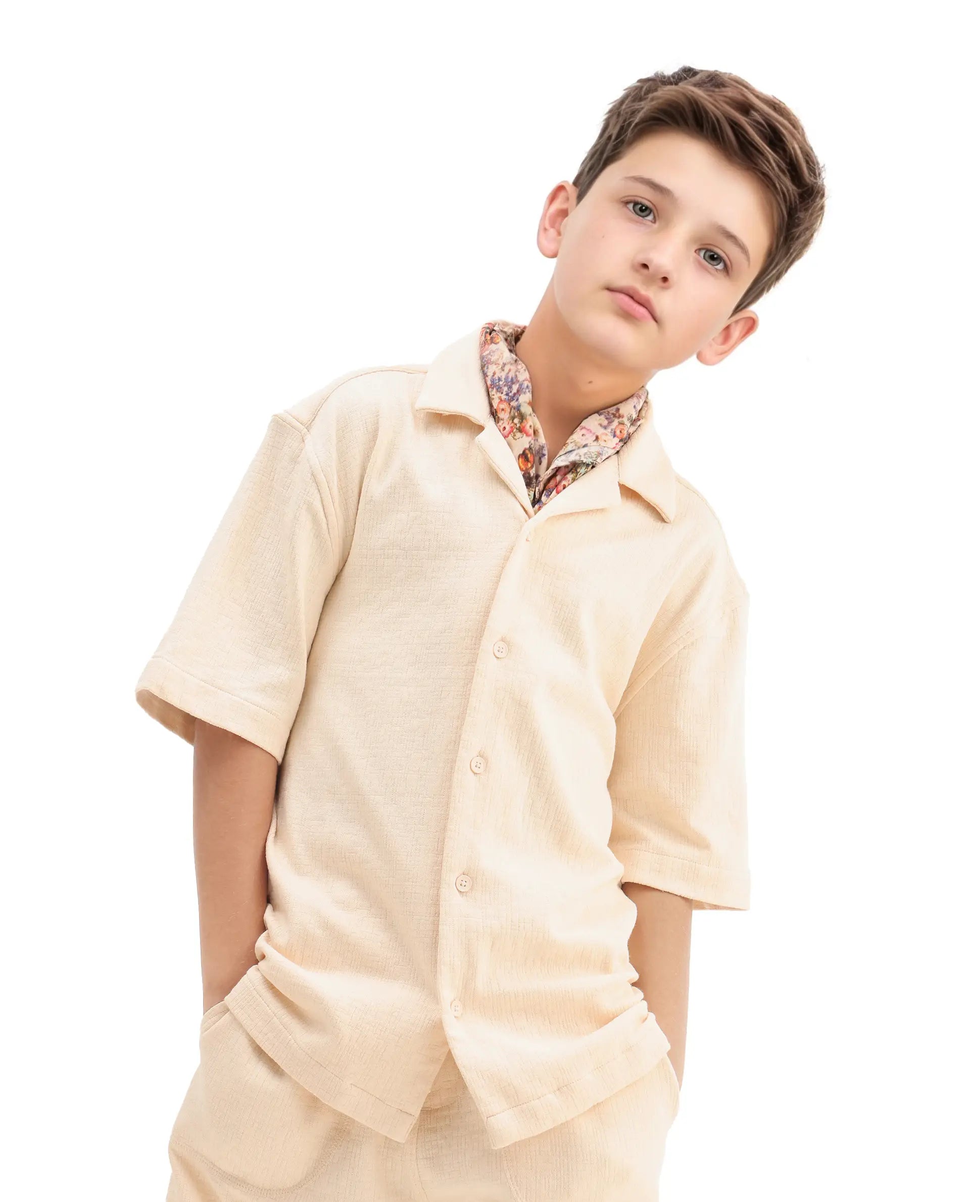 Rare Ones Kids Vask Beige Cotton Solid Button Closure Regular Fit Shirt