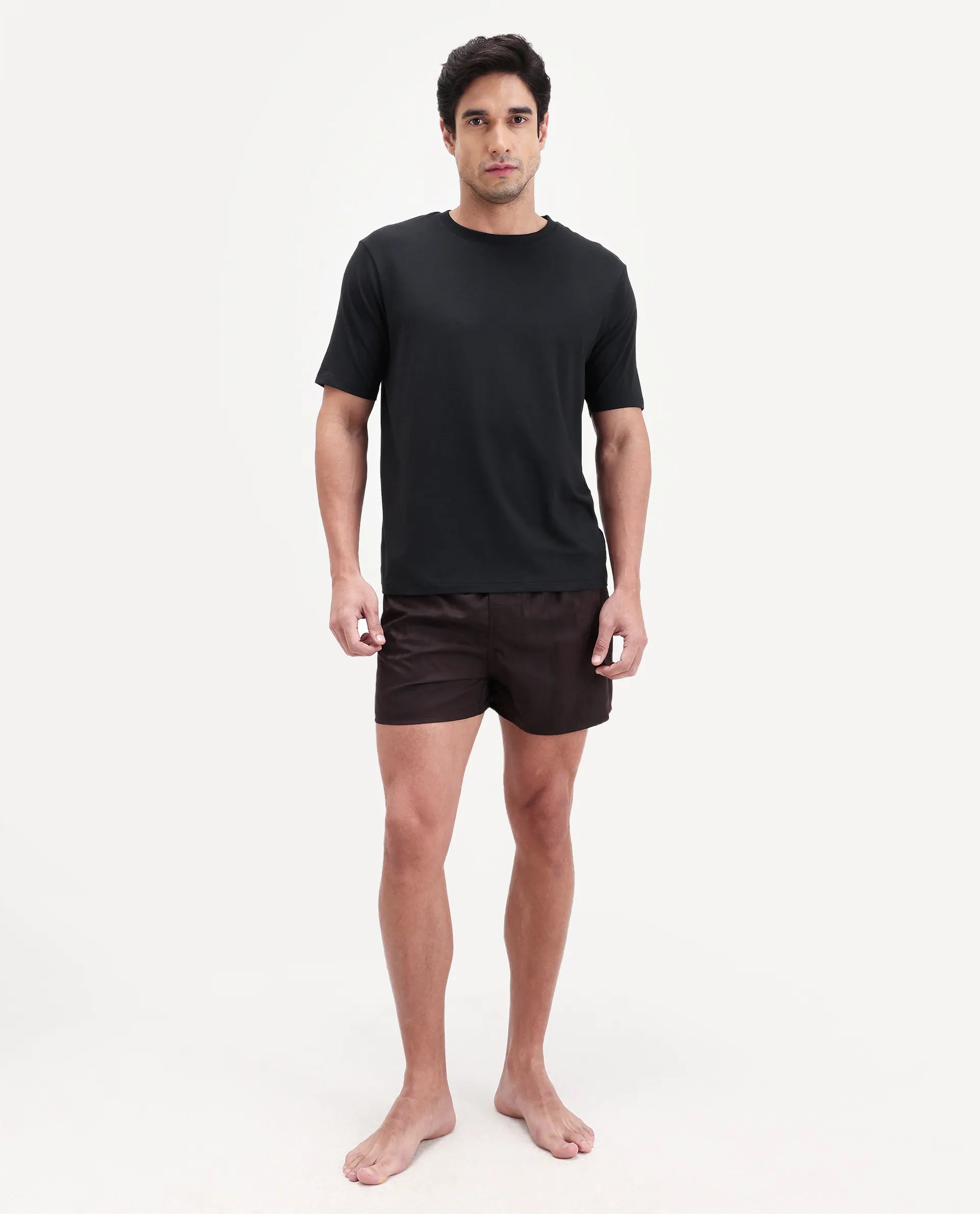 Rare Rabbit Men's Vaux Black Cotton Fabric Half Sleeve Regular Fit Plain T-Shirt