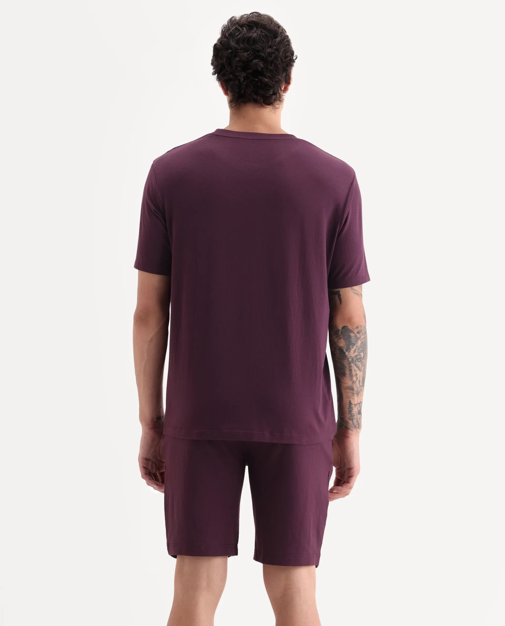 Rare Rabbit Men's Vaux Maroon Cotton Fabric Half Sleeve Regular Fit Plain T-Shirt