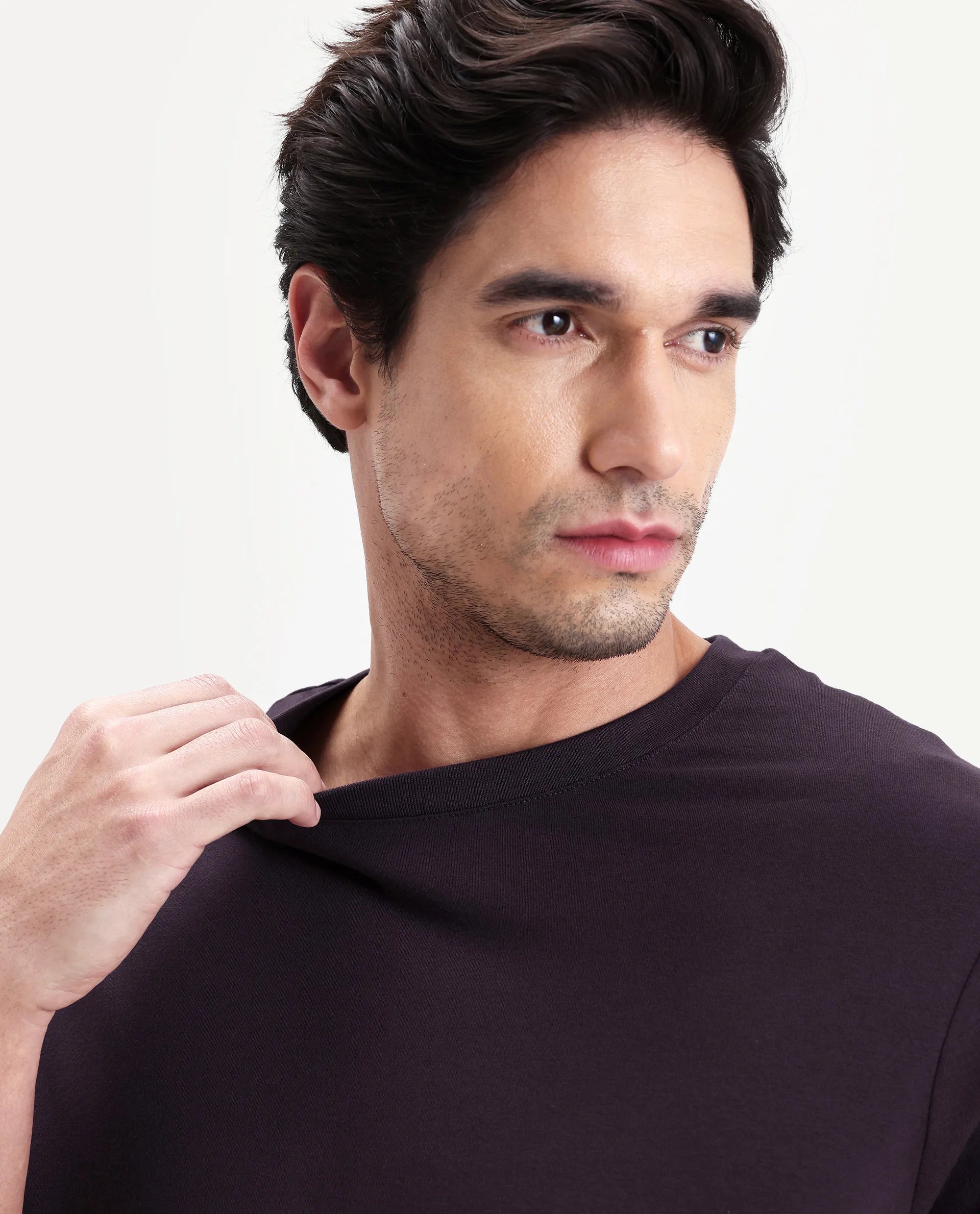 Rare Rabbit Men's Vaux Maroon Cotton Fabric Half Sleeve Regular Fit Plain T-Shirt