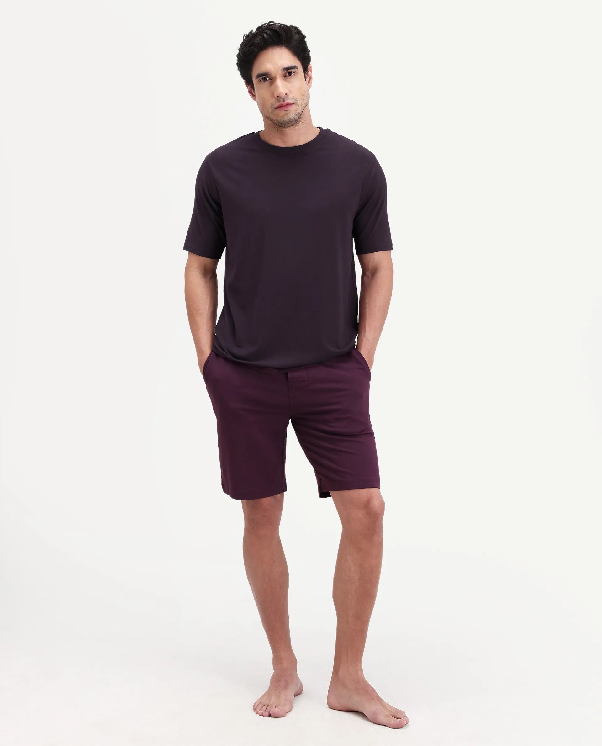 Rare Rabbit Men's Vaux Maroon Cotton Fabric Half Sleeve Regular Fit Plain T-Shirt