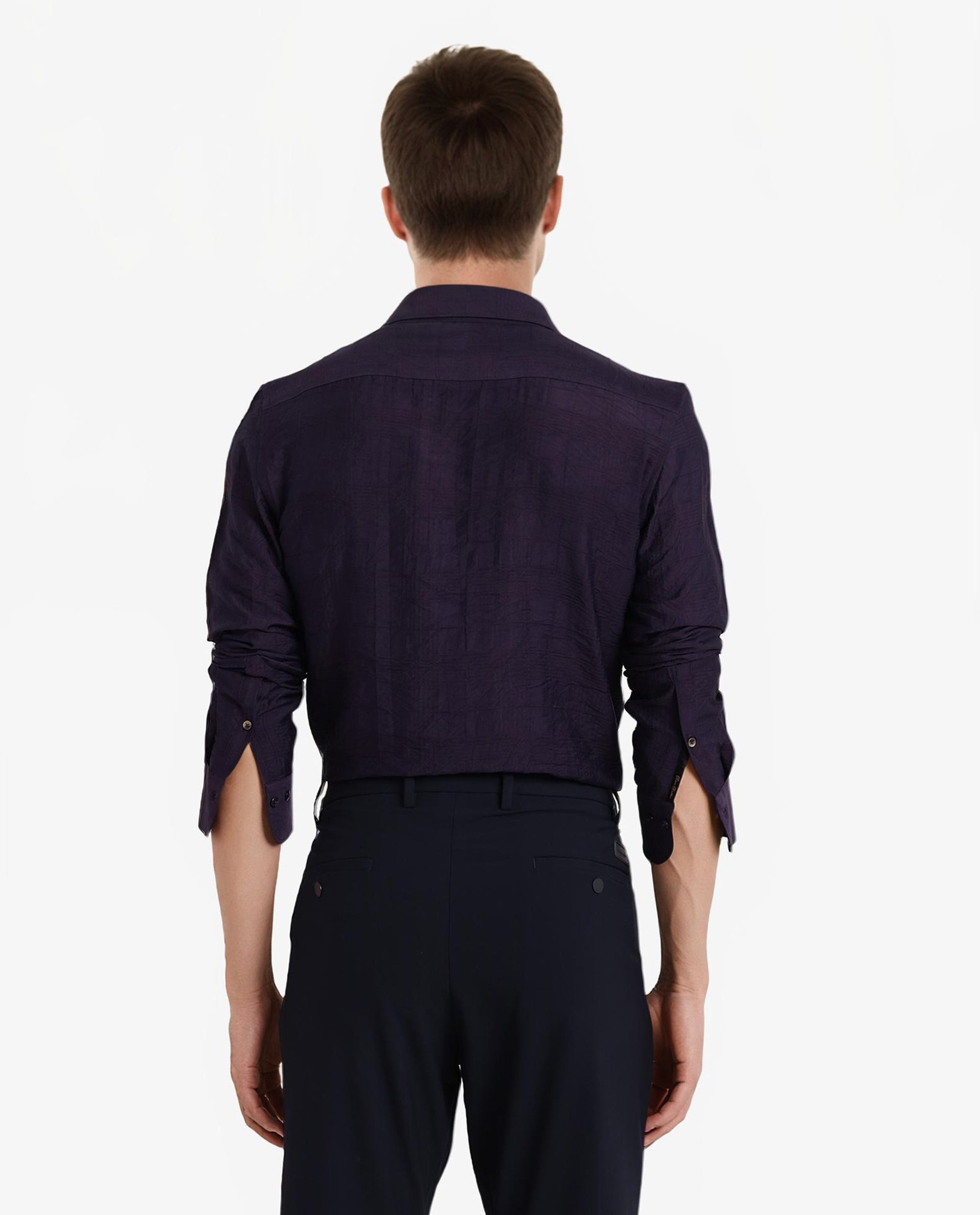 Rare Rabbit Men Vaxon Purple Viscose Nylon Fabric Full Sleeve Regular Fit Self Dobby Check Shirt