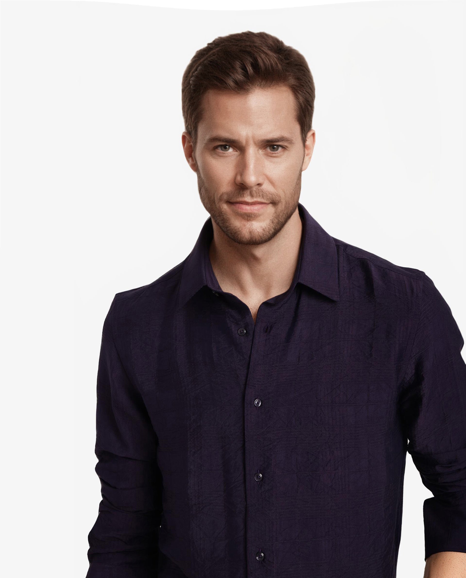 Rare Rabbit Men Vaxon Purple Viscose Nylon Fabric Full Sleeve Regular Fit Self Dobby Check Shirt