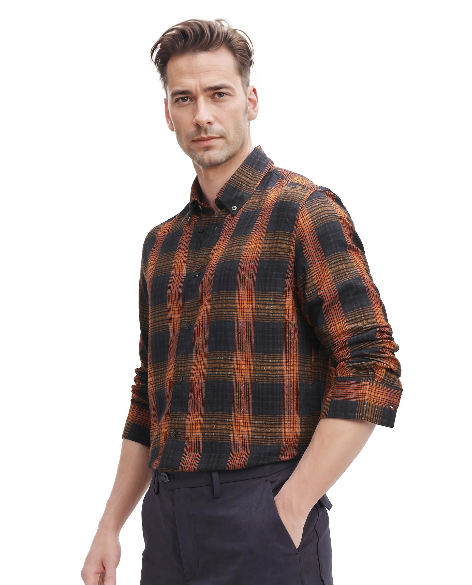 Rare Rabbit Men's Veil Black Cotton Fabric Full Sleeve Regular Fit Checks Shirt