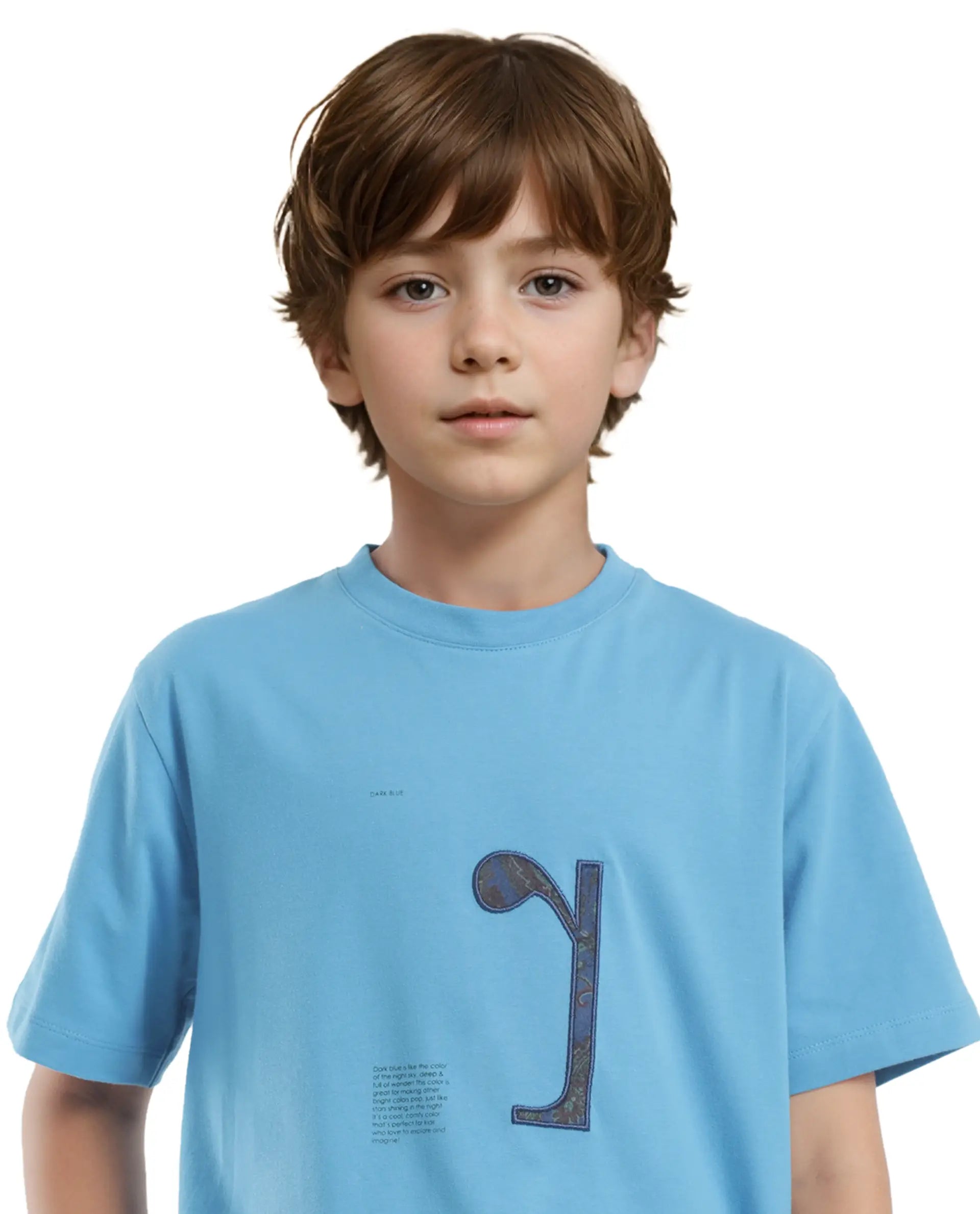 Rare Ones Kids Vel Blue Cotton Half Sleeves Crew Neck Embroidered Print T-Shirt