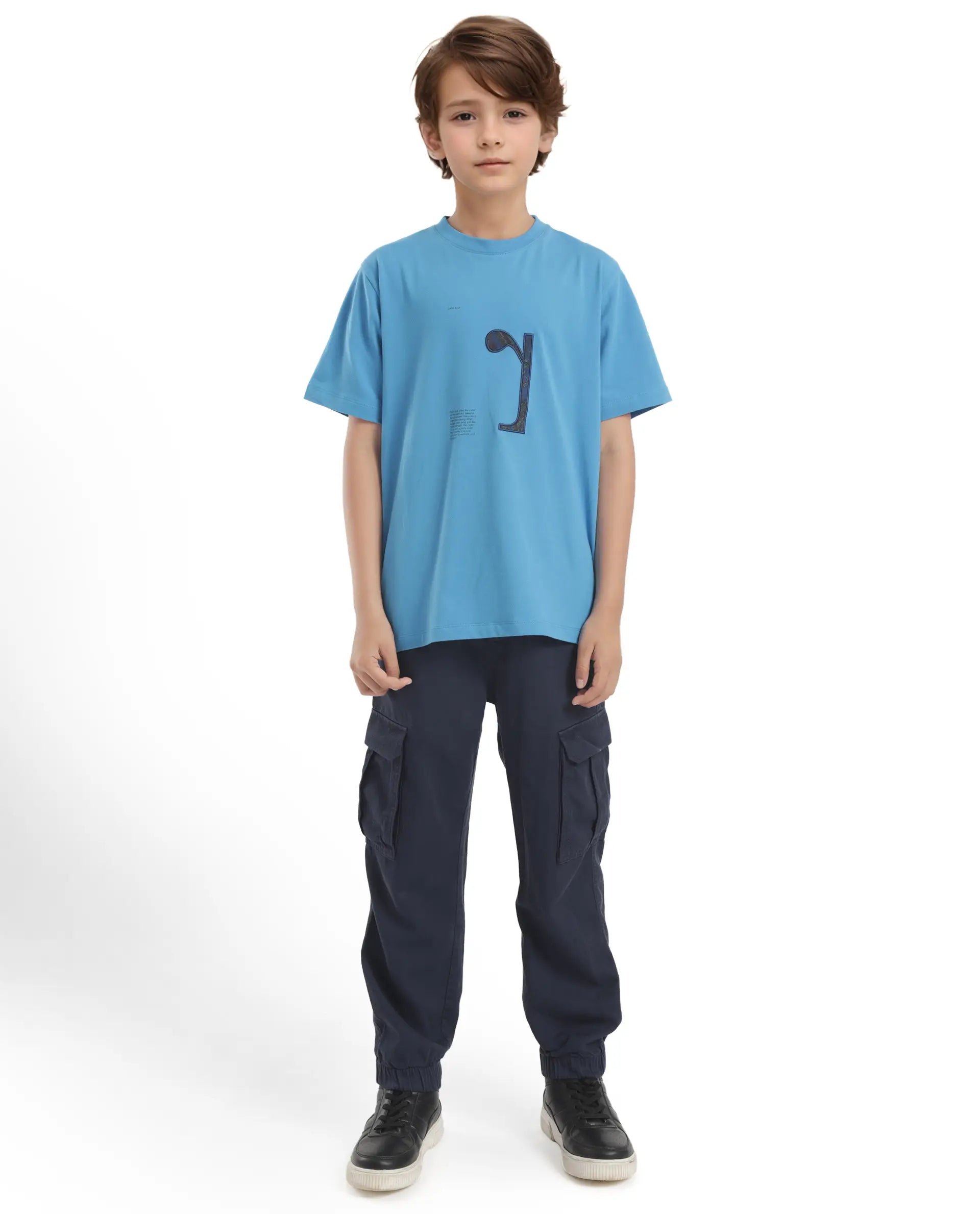 Rare Ones Kids Vel Blue Cotton Half Sleeves Crew Neck Embroidered Print T-Shirt