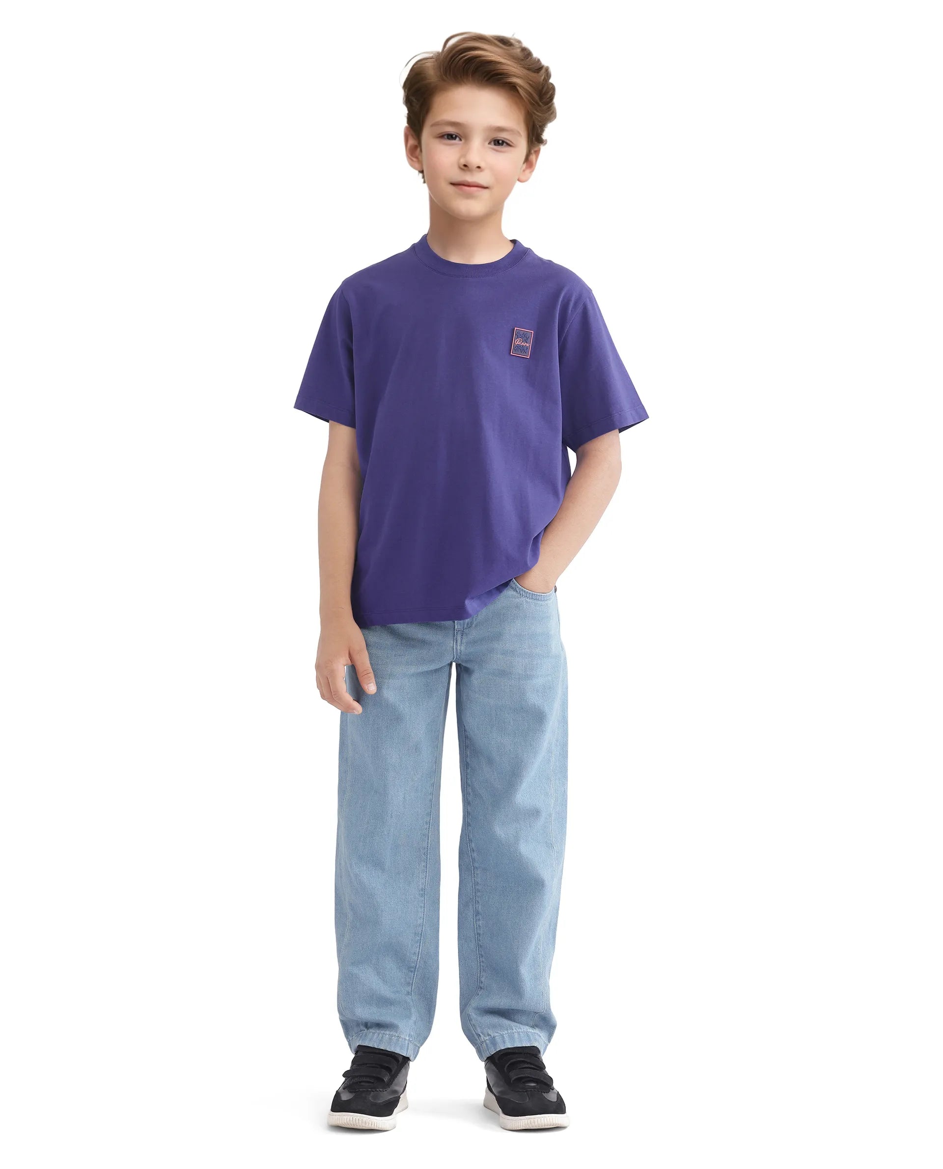 Rare Ones Kids Velit Purple Cotton Blend Half Sleeve Crew Neck Print T-Shirt