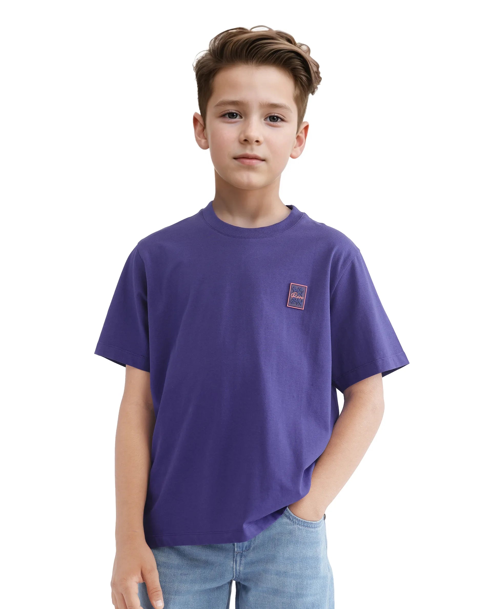 Rare Ones Kids Velit Purple Cotton Blend Half Sleeve Crew Neck Print T-Shirt