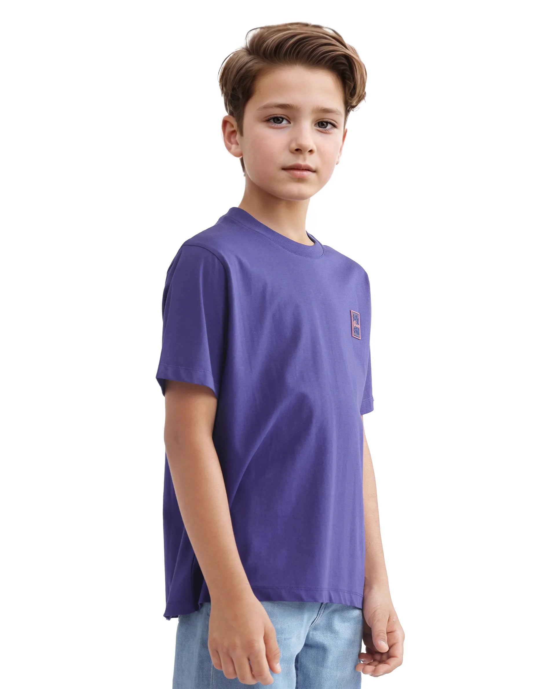 Rare Ones Kids Velit Purple Cotton Blend Half Sleeve Crew Neck Print T-Shirt