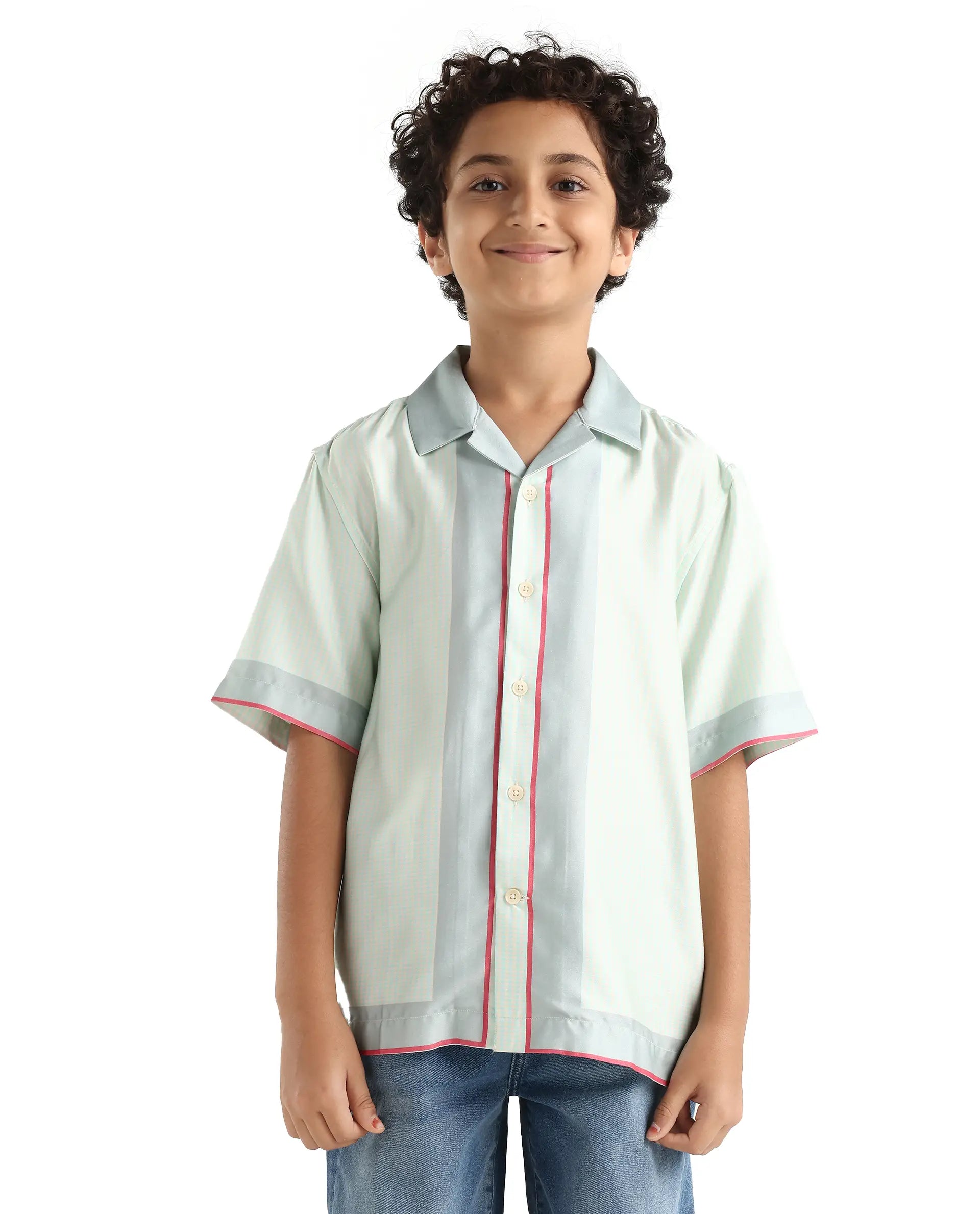 Rare Ones Kids Velix Pastel Blue Cotton Blend Striped Button Closure Regular Fit Shirt
