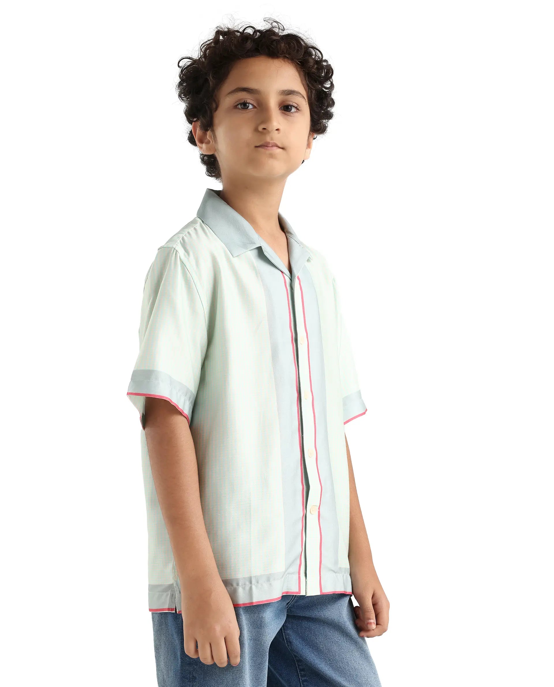 Rare Ones Kids Velix Pastel Blue Cotton Blend Striped Button Closure Regular Fit Shirt
