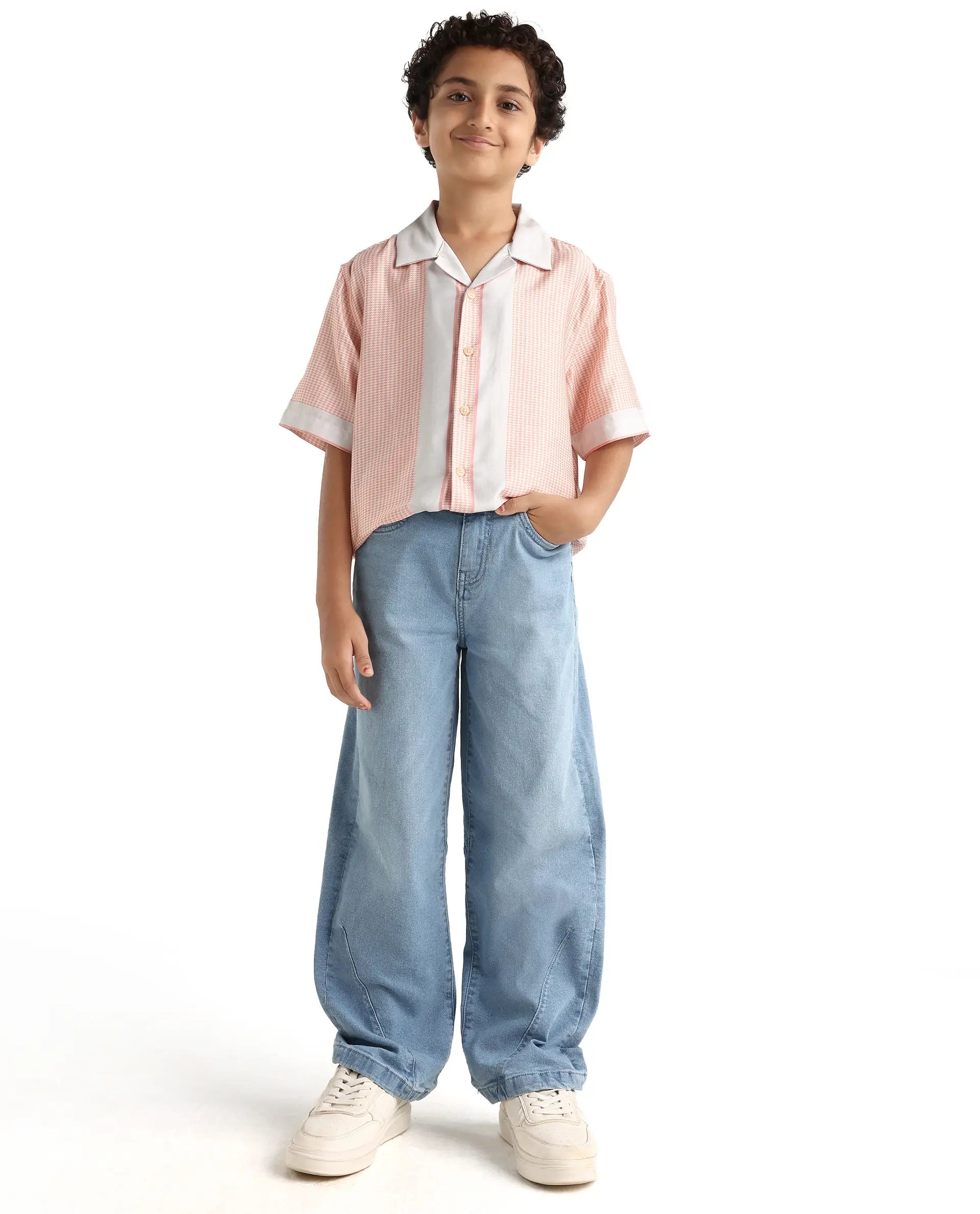 Rare Ones Kids Velix Pastel Pink Cotton Blend Print Button Closure Regular Fit Shirt