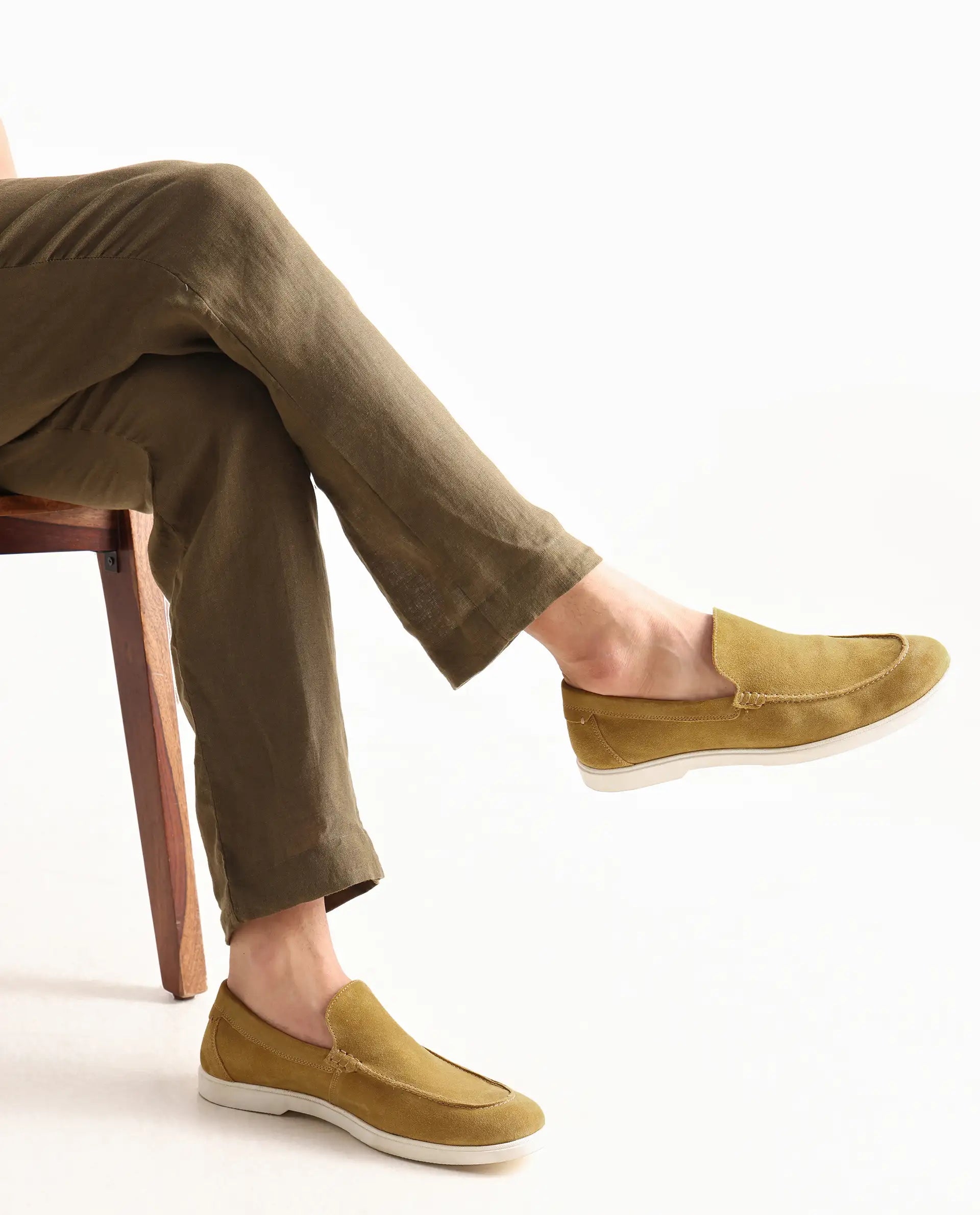 Rare Rabbit Men Velour Mustard Suede Leather Slip-On Closure Loafer