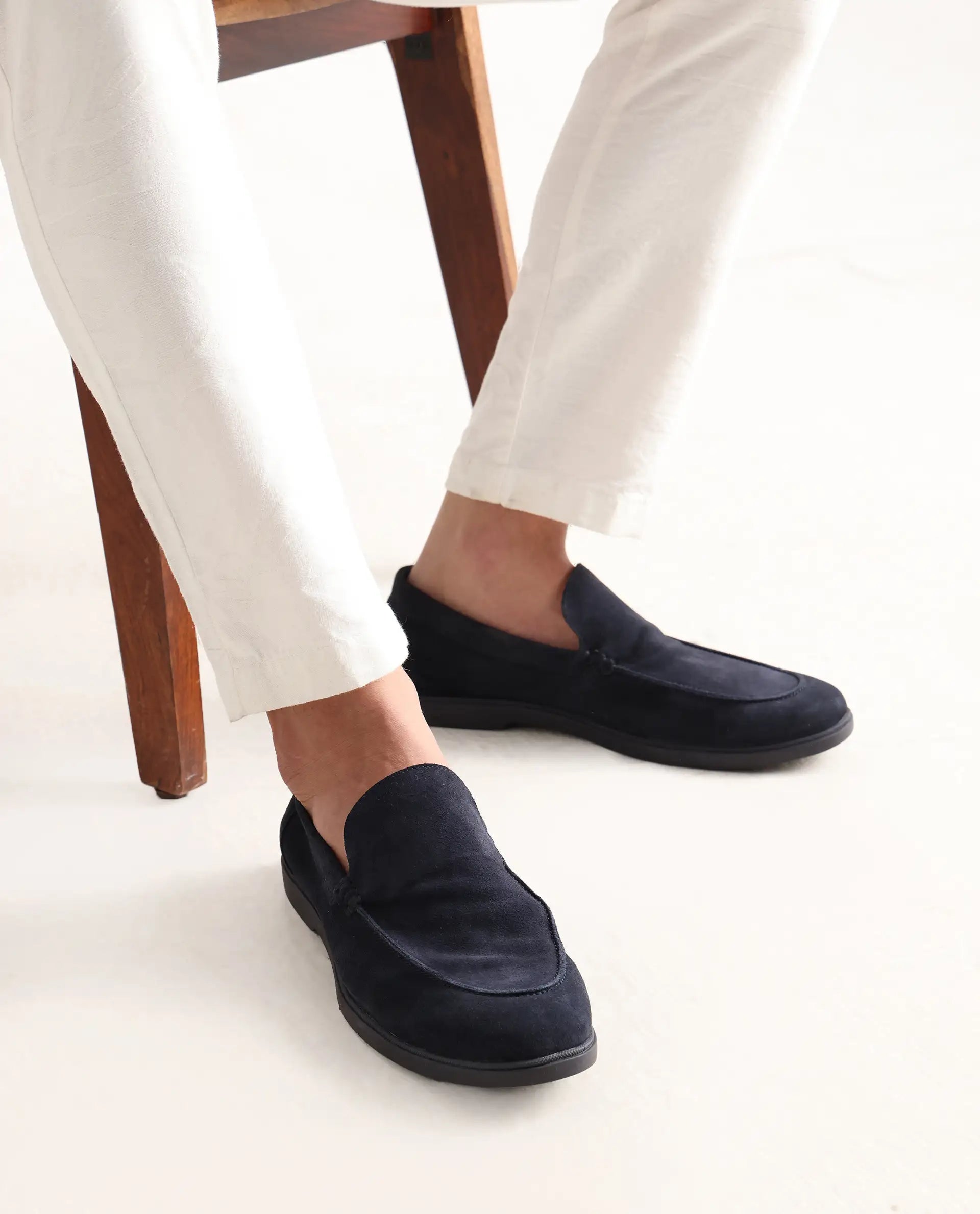 Rare Rabbit Men Velour Navy Suede Leather Slip-On Closure Loafer