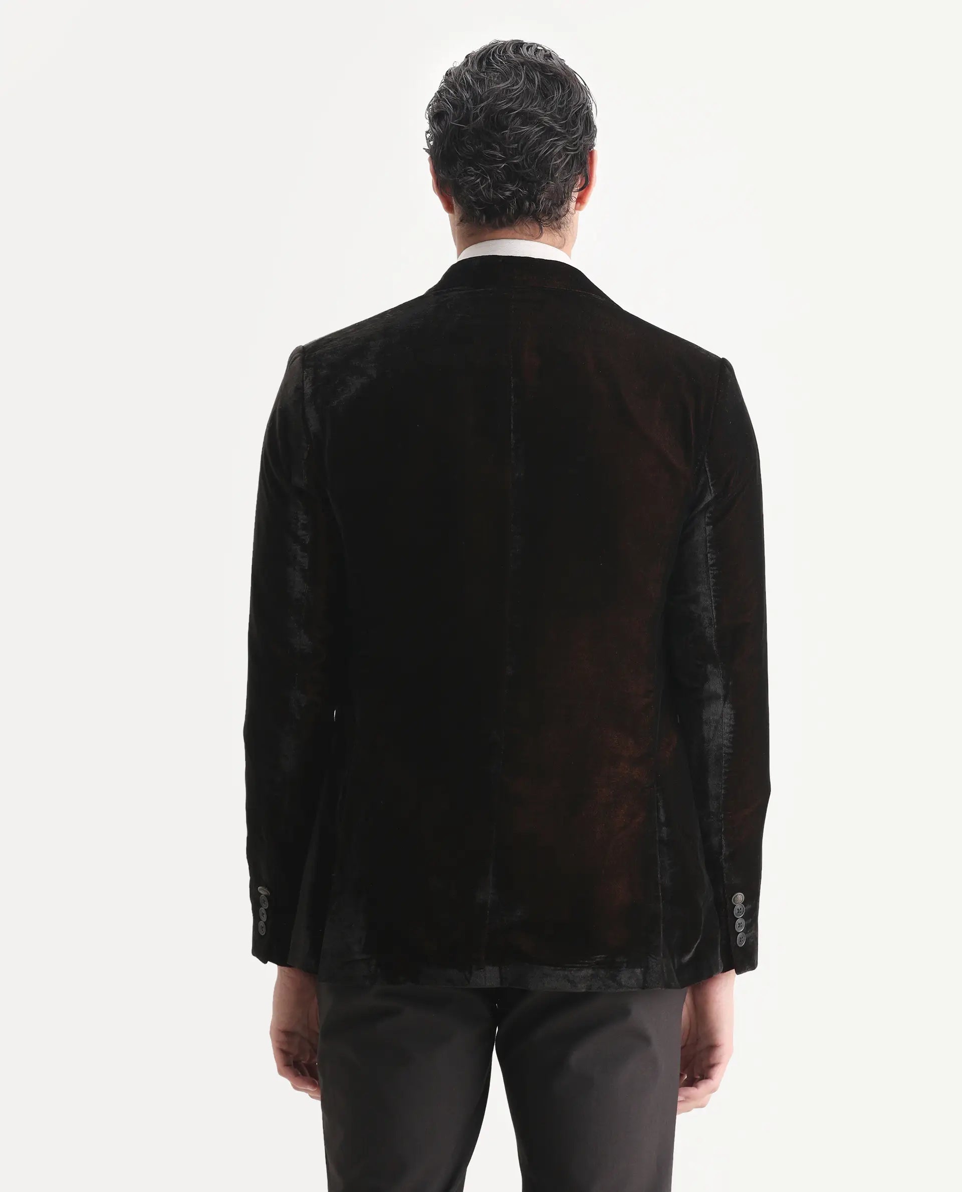 Rare Rabbit Men's Velter Dark Mustard Velvet Plain Tailored Fit Full Sleeve Lapel Neck Blazer