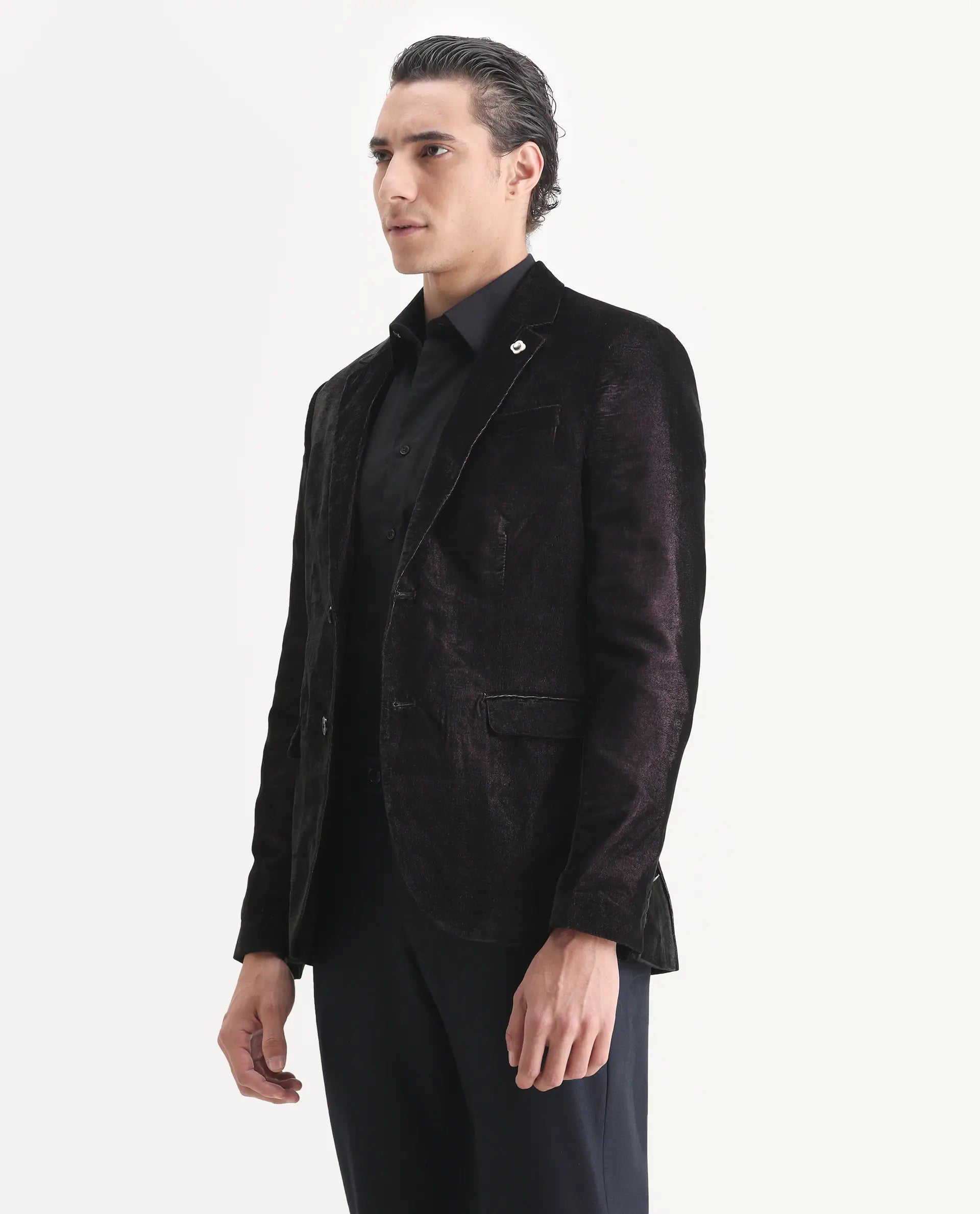 Rare Rabbit Men's Velter Light Purple Velvet Plain Tailored Fit Full Sleeve Lapel Neck Blazer