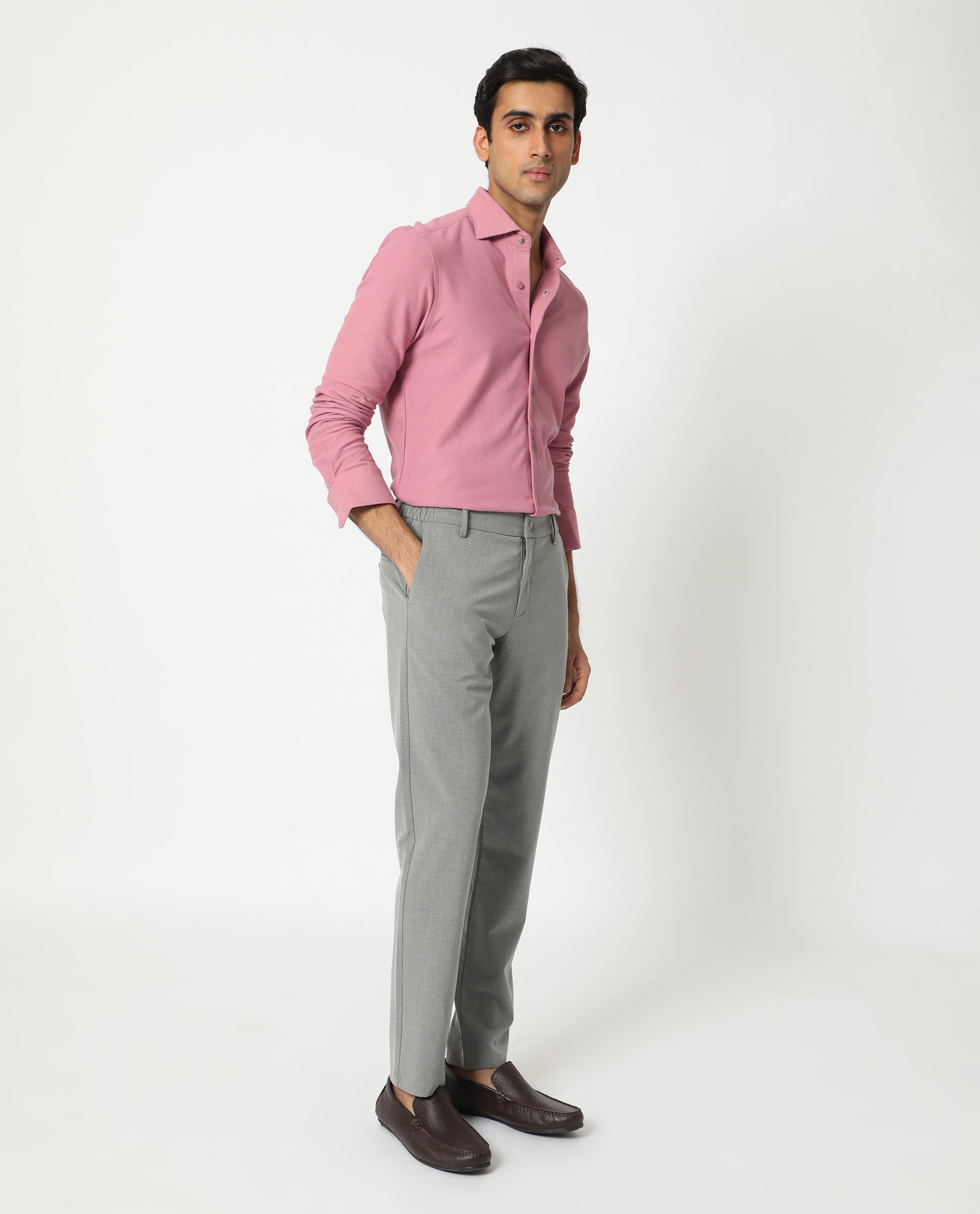 Rare Rabbit Men's Venziya Pink Cotton Knitted Fabric Full Sleeves Solid Shirt