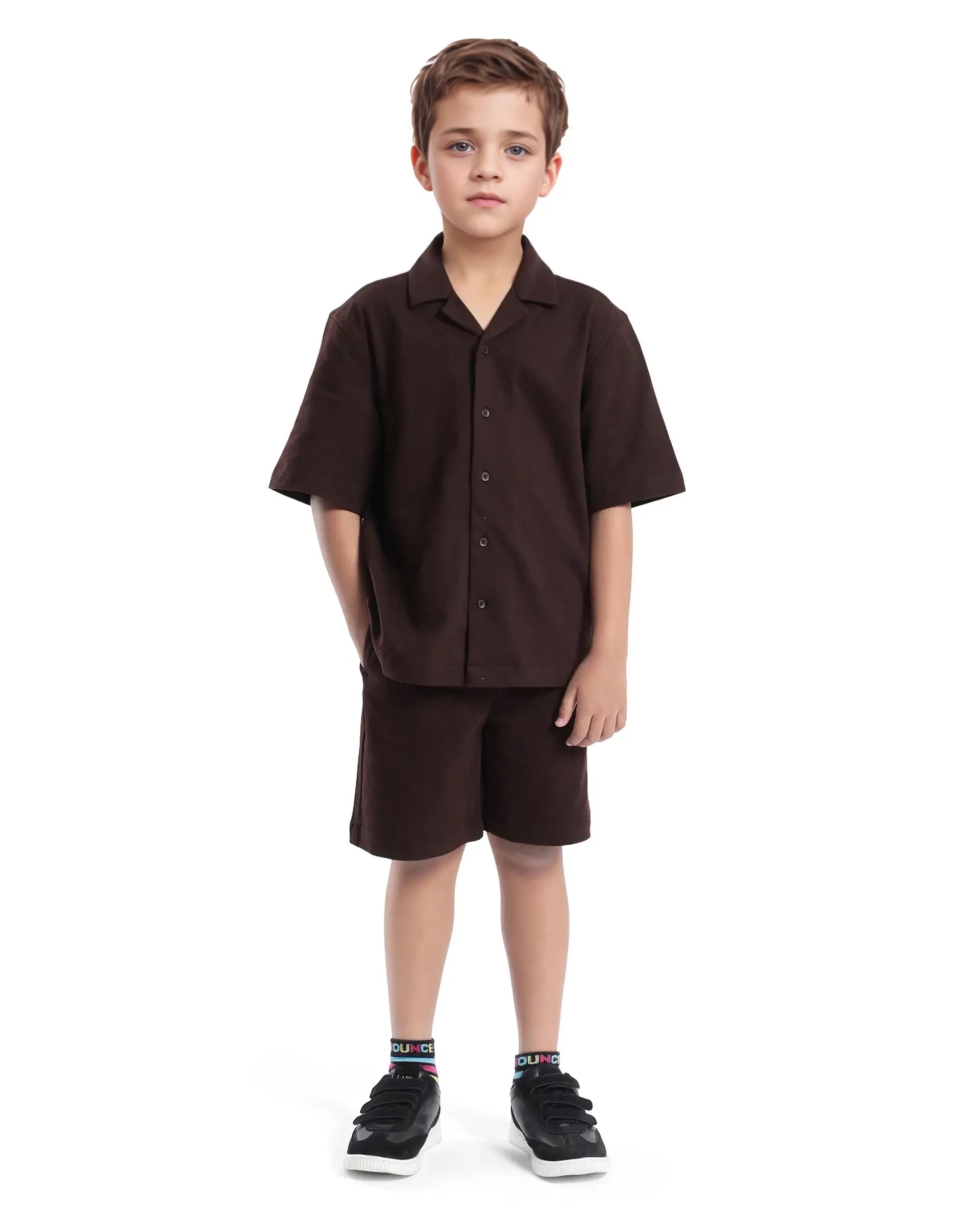 Rare Ones Kids Veno-B Brown Cotton Drawstring Closure Solid Regular Fit Shorts