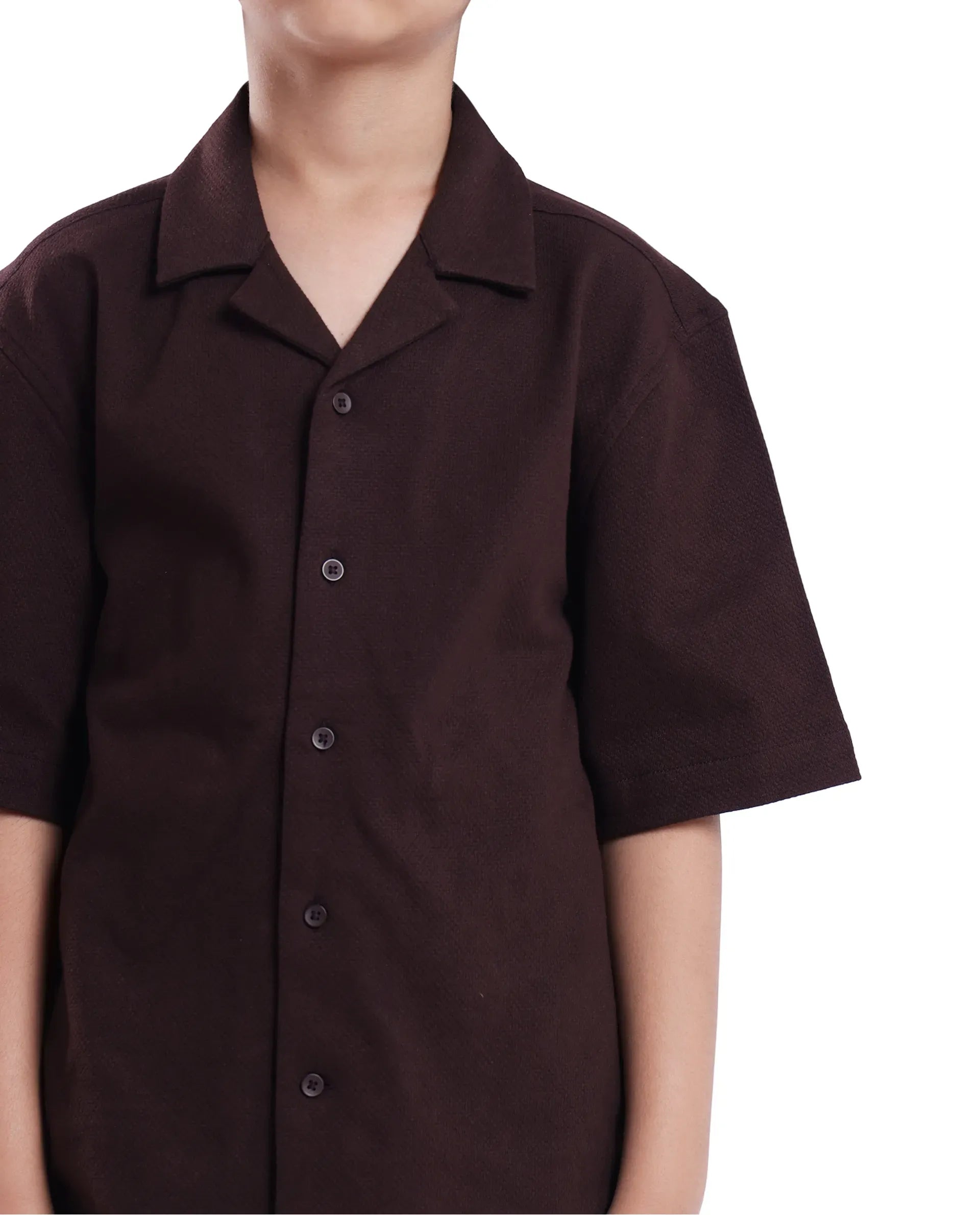 Rare Ones Kids Veno-S Brown Cotton Half Sleeve Button Solid Regular Fit Shirt