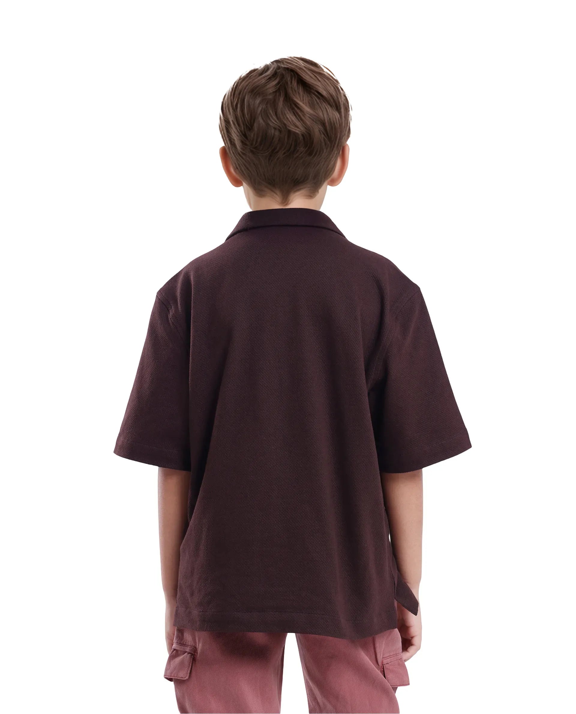 Rare Ones Kids Veno-S Brown Cotton Half Sleeve Button Solid Regular Fit Shirt