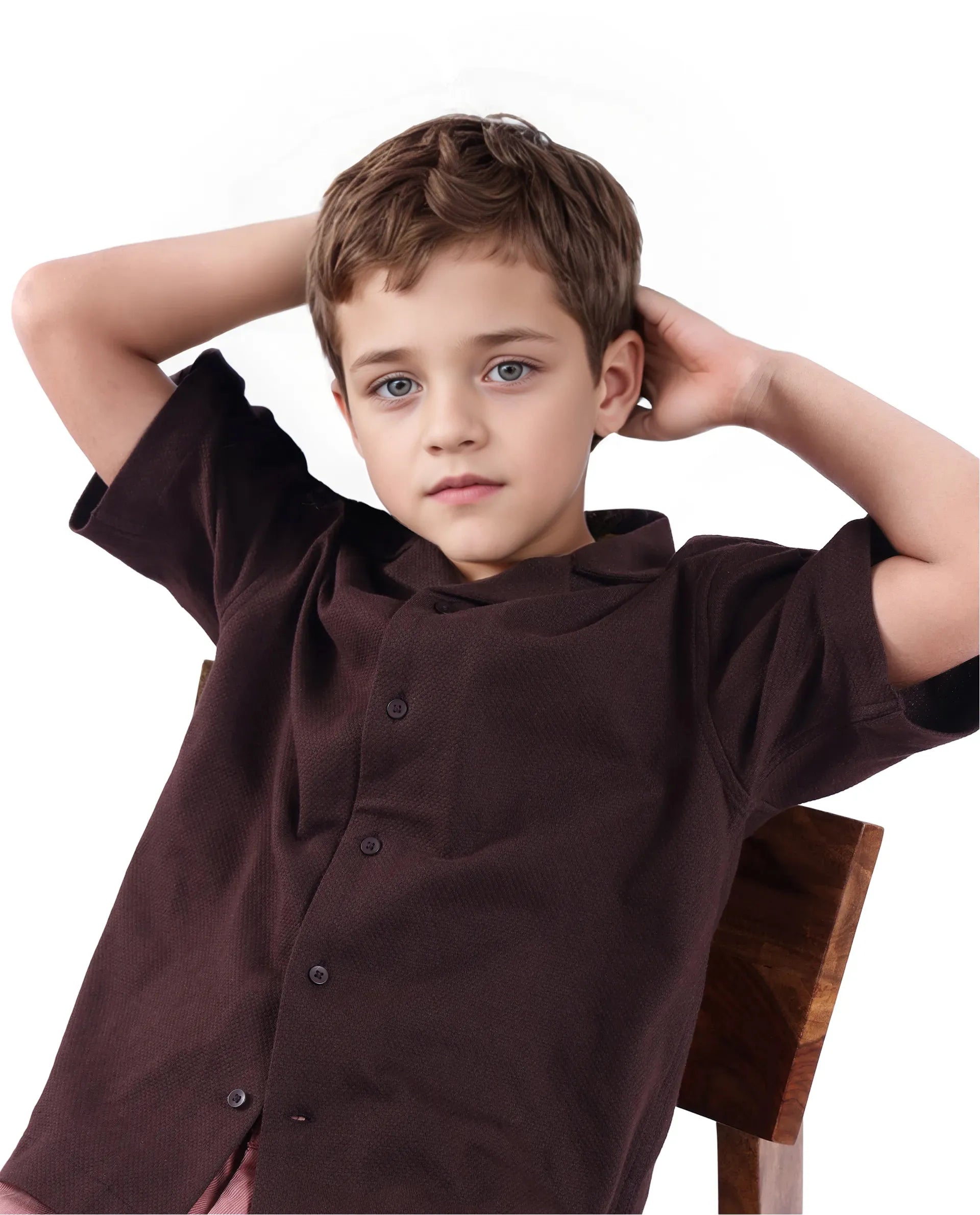 Rare Ones Kids Veno-S Brown Cotton Half Sleeve Button Solid Regular Fit Shirt