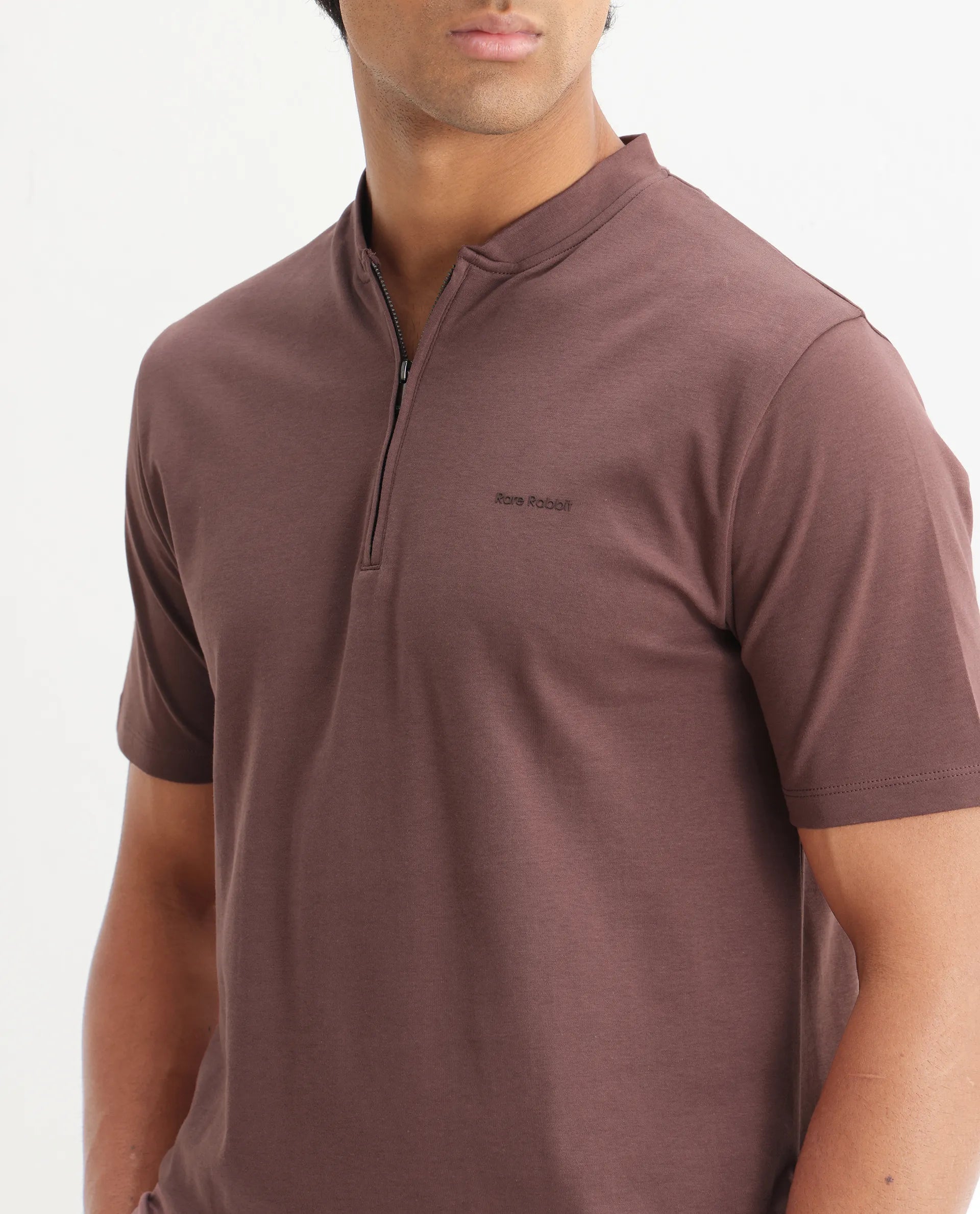Rare Rabbit Men's Veno Brown Cotton Plain Regular Fit Half Sleeve Polo