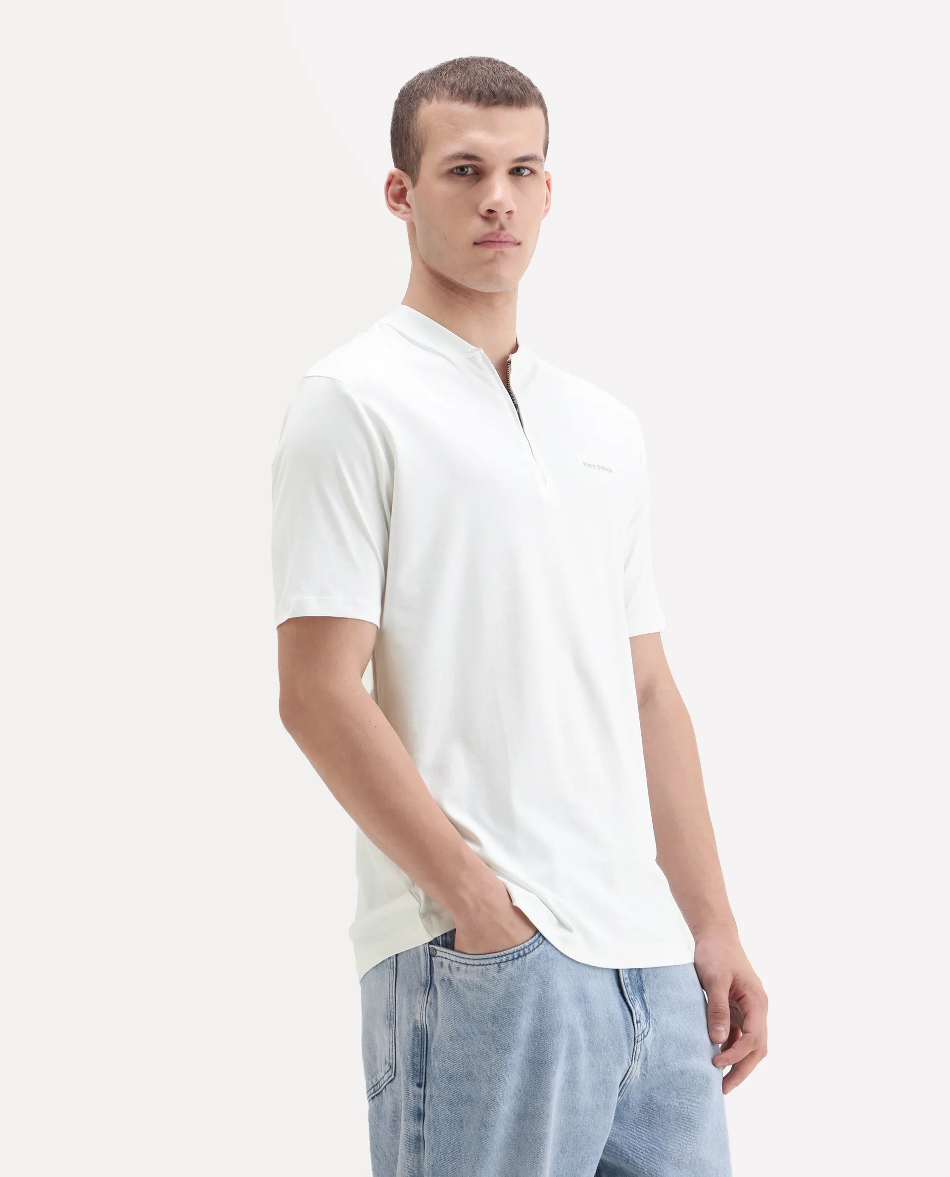 Rare Rabbit Men's Veno White Cotton Plain Regular Fit Half Sleeve Polo