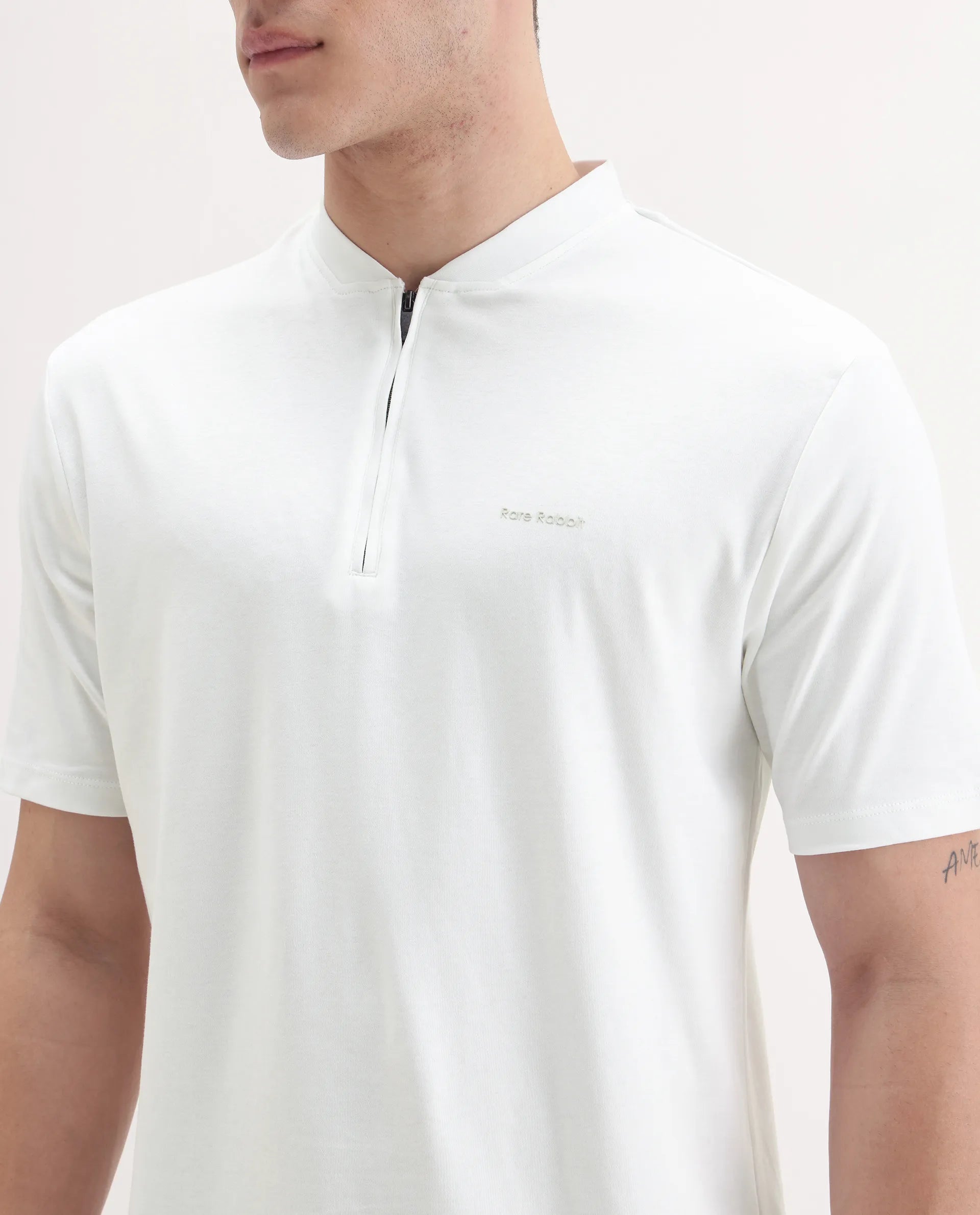 Rare Rabbit Men's Veno White Cotton Plain Regular Fit Half Sleeve Polo