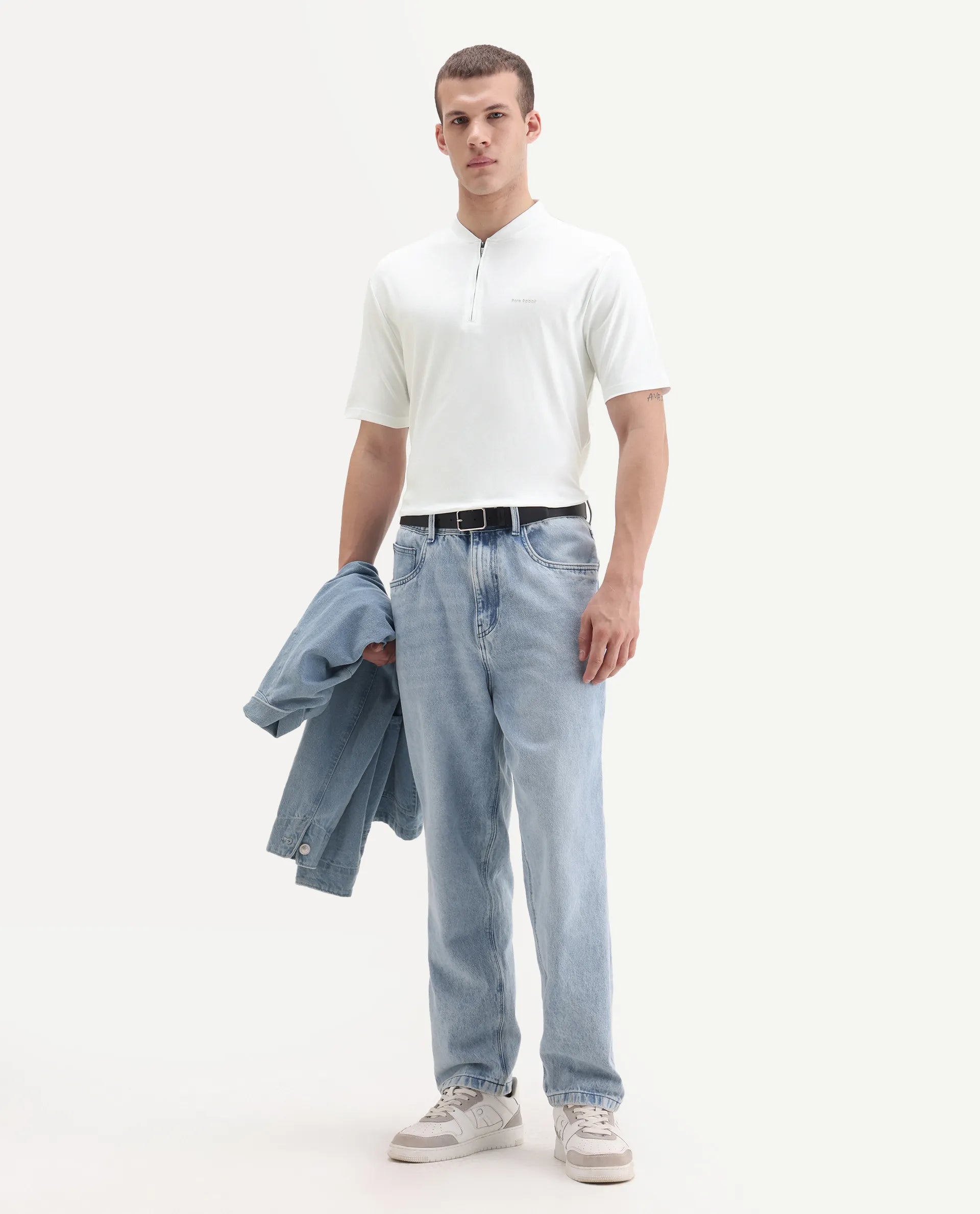 Rare Rabbit Men's Veno White Cotton Plain Regular Fit Half Sleeve Polo