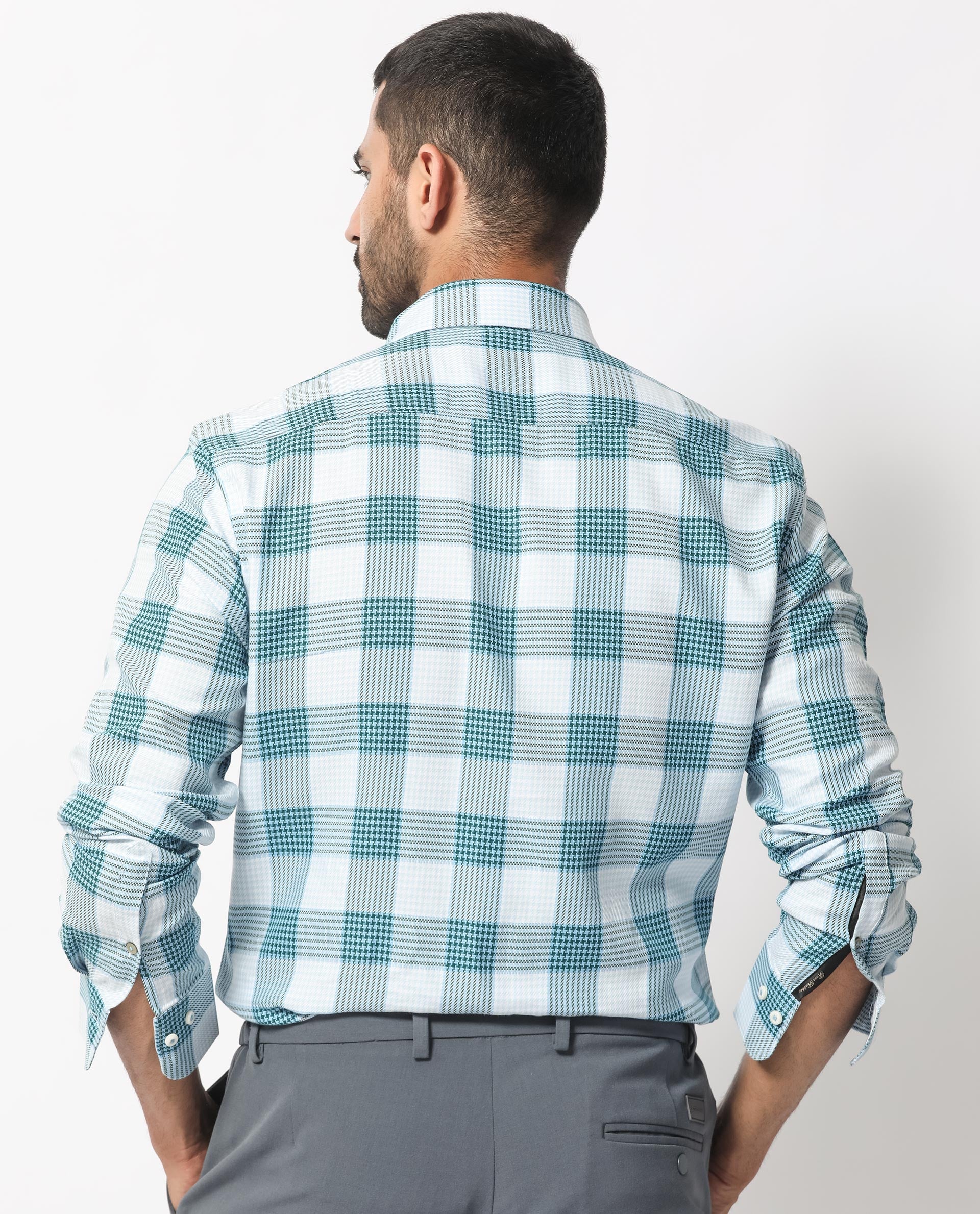 Rare Rabbit Men's Ventura Light Blue Cotton Fabric Full Sleeves Checks Shirt