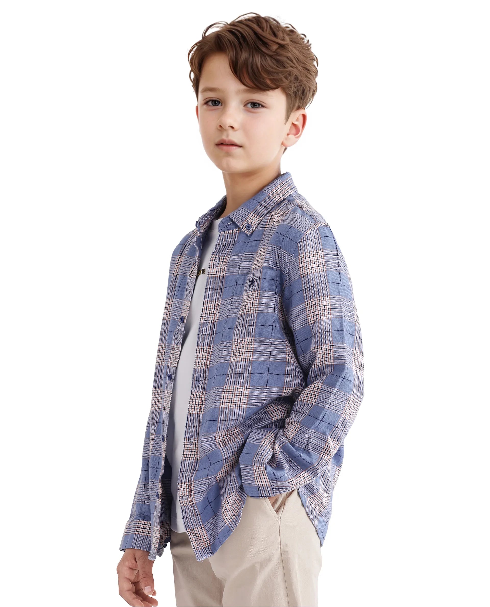 Rare Ones Kids Ver Blue Cotton Full Sleeves Button Down Regular Fit Checked Shirt