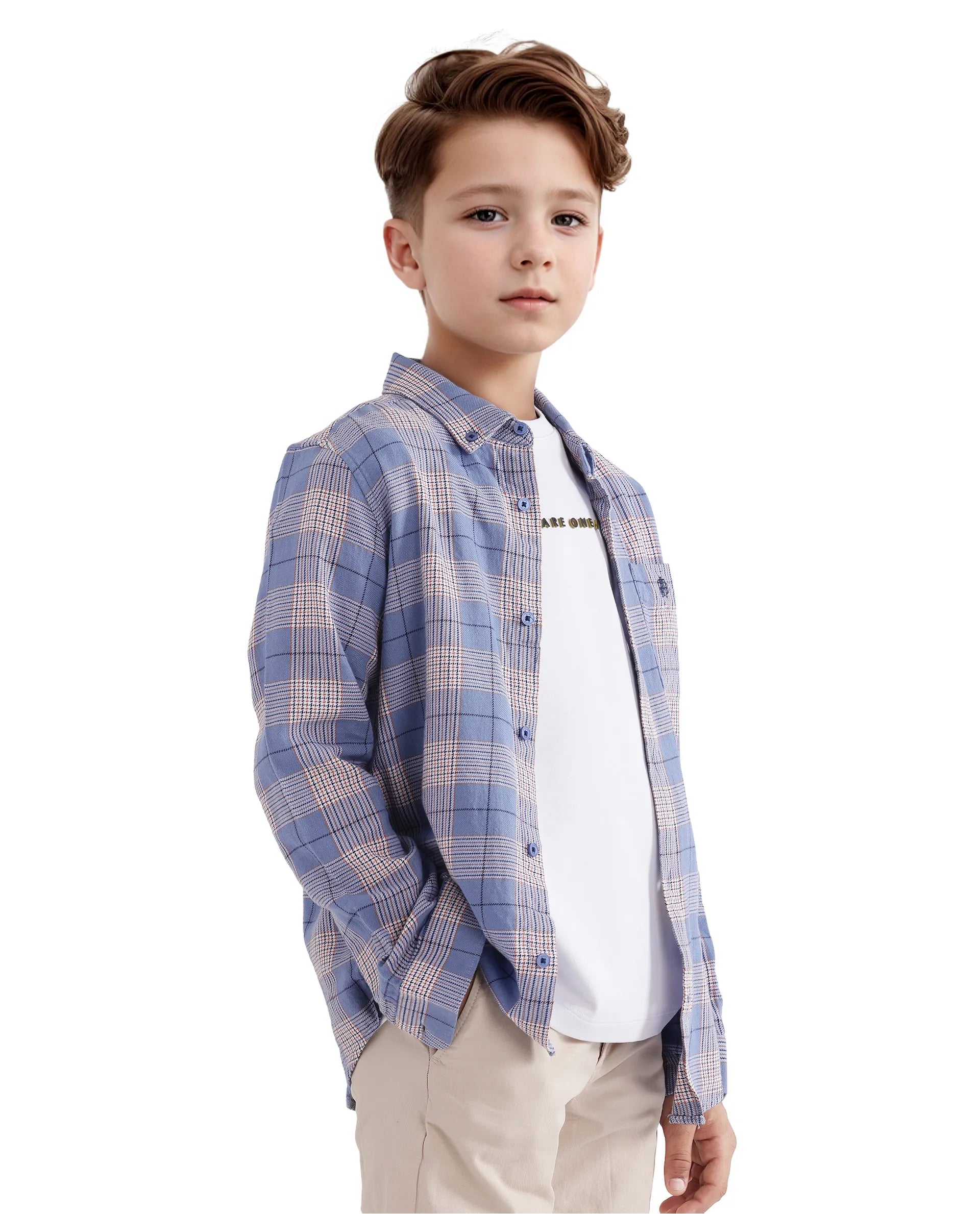 Rare Ones Kids Ver Blue Cotton Full Sleeves Button Down Regular Fit Checked Shirt