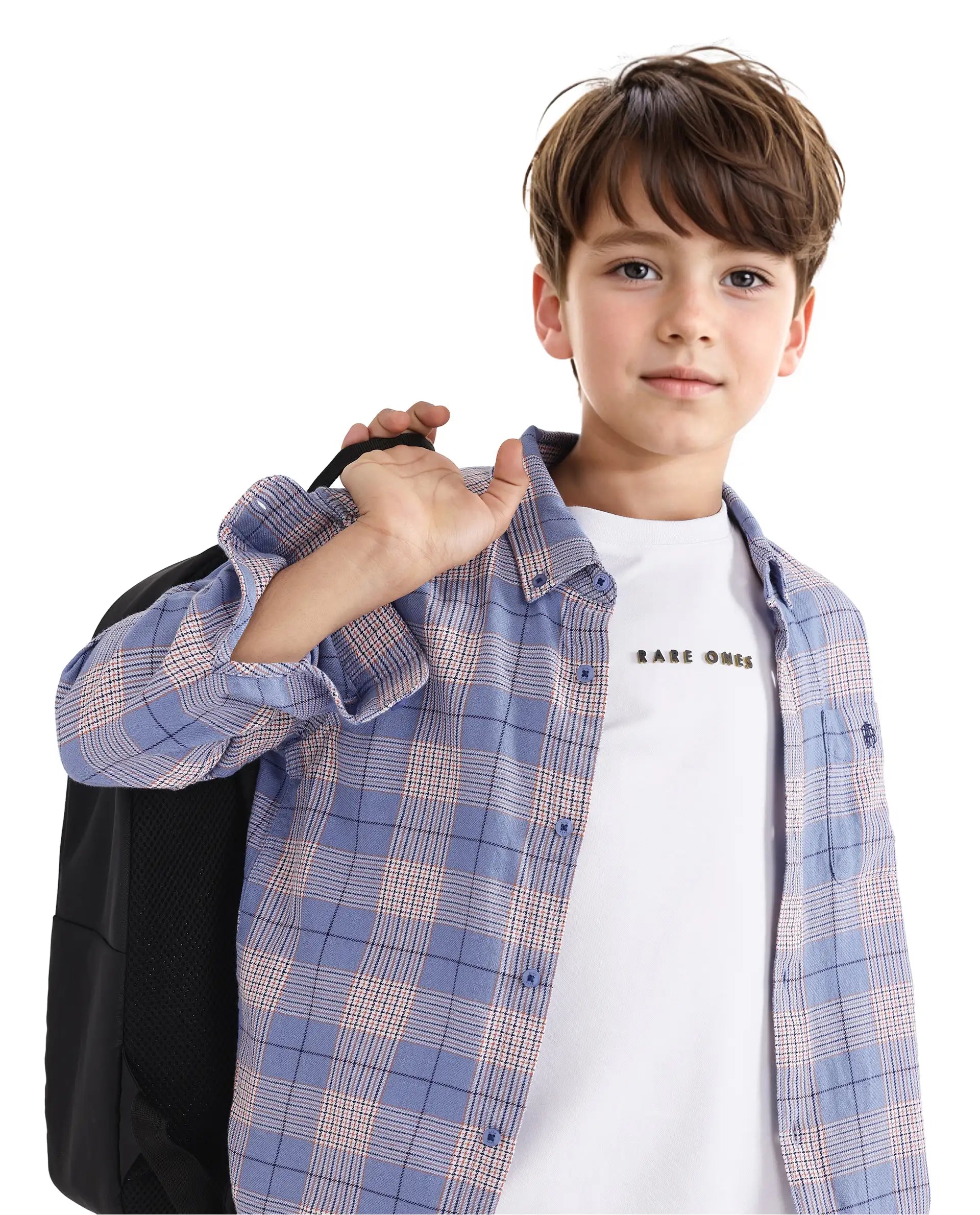 Rare Ones Kids Ver Blue Cotton Full Sleeves Button Down Regular Fit Checked Shirt