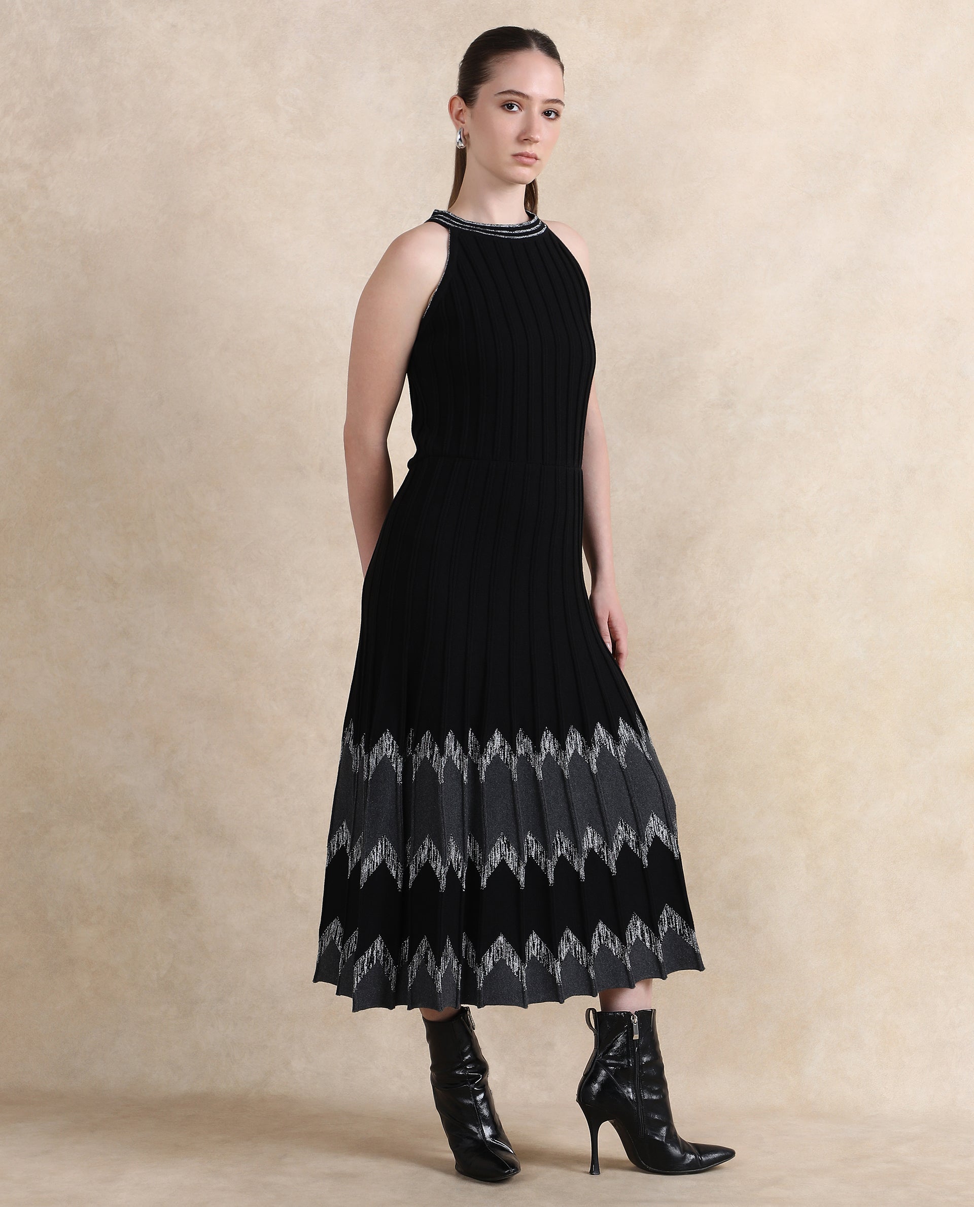 Rareism Women Veron Black Relaxed Fit Plain Dress