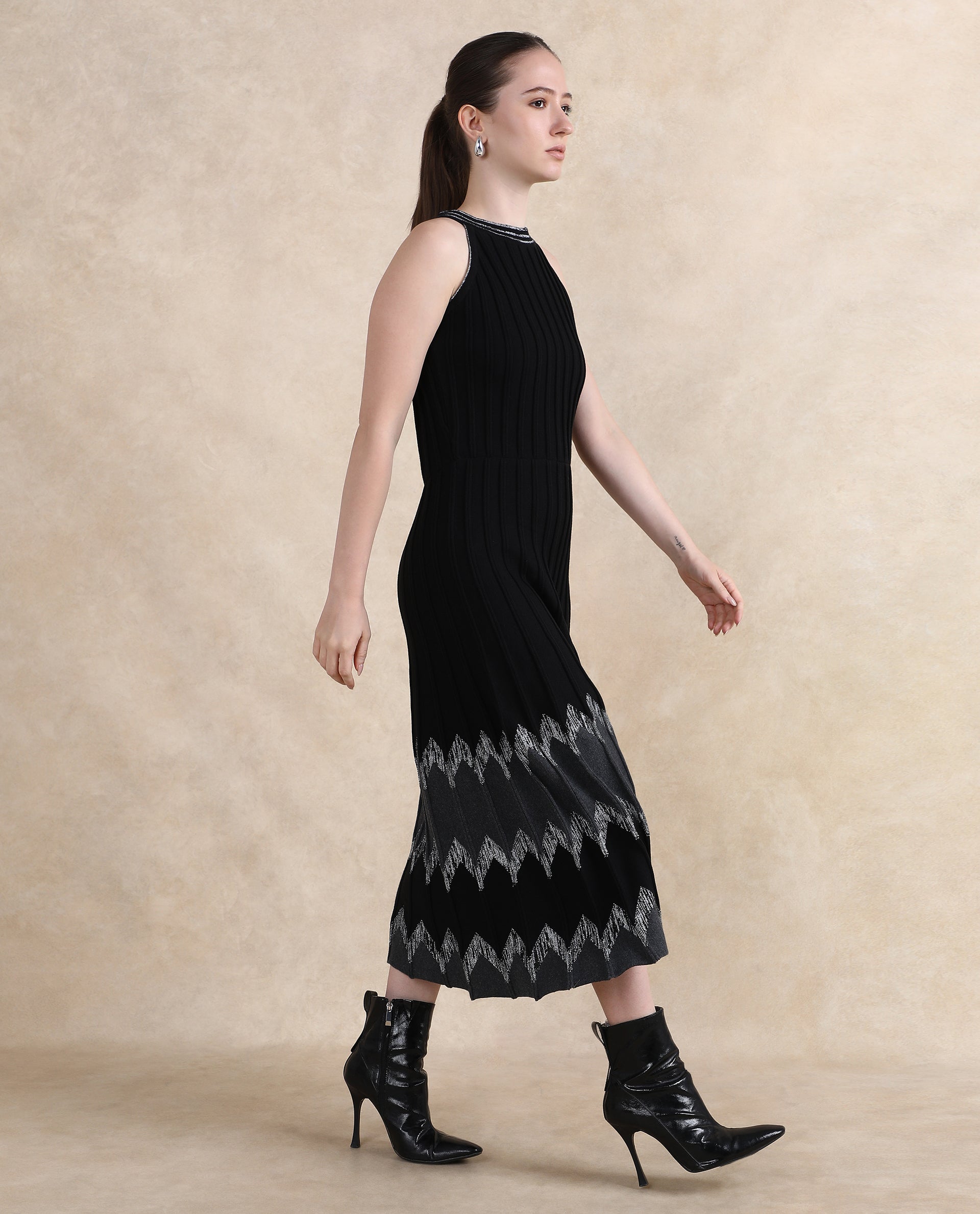 Rareism Women Veron Black Relaxed Fit Plain Dress