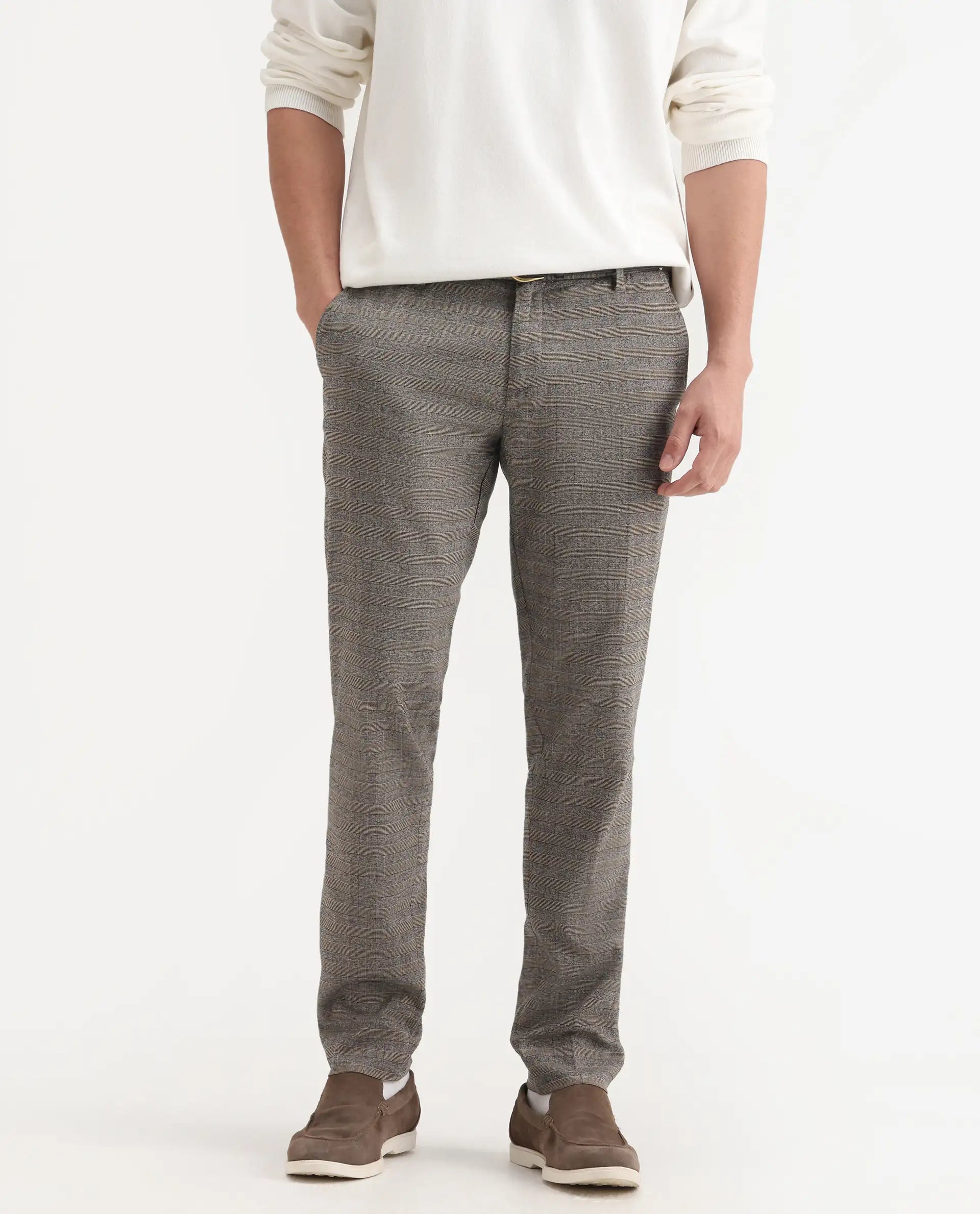 Rare Rabbit Men's Vertex Grey Polyester Checked Print Regular Fit Trouser