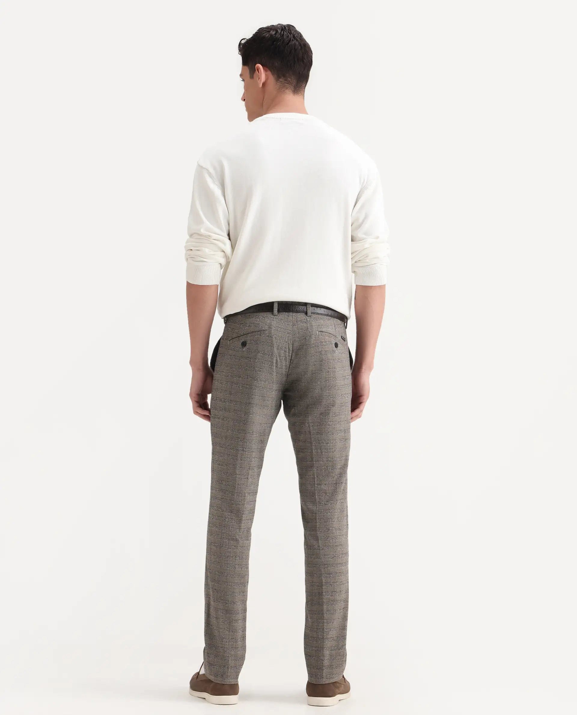 Rare Rabbit Men's Vertex Grey Polyester Checked Print Regular Fit Trouser