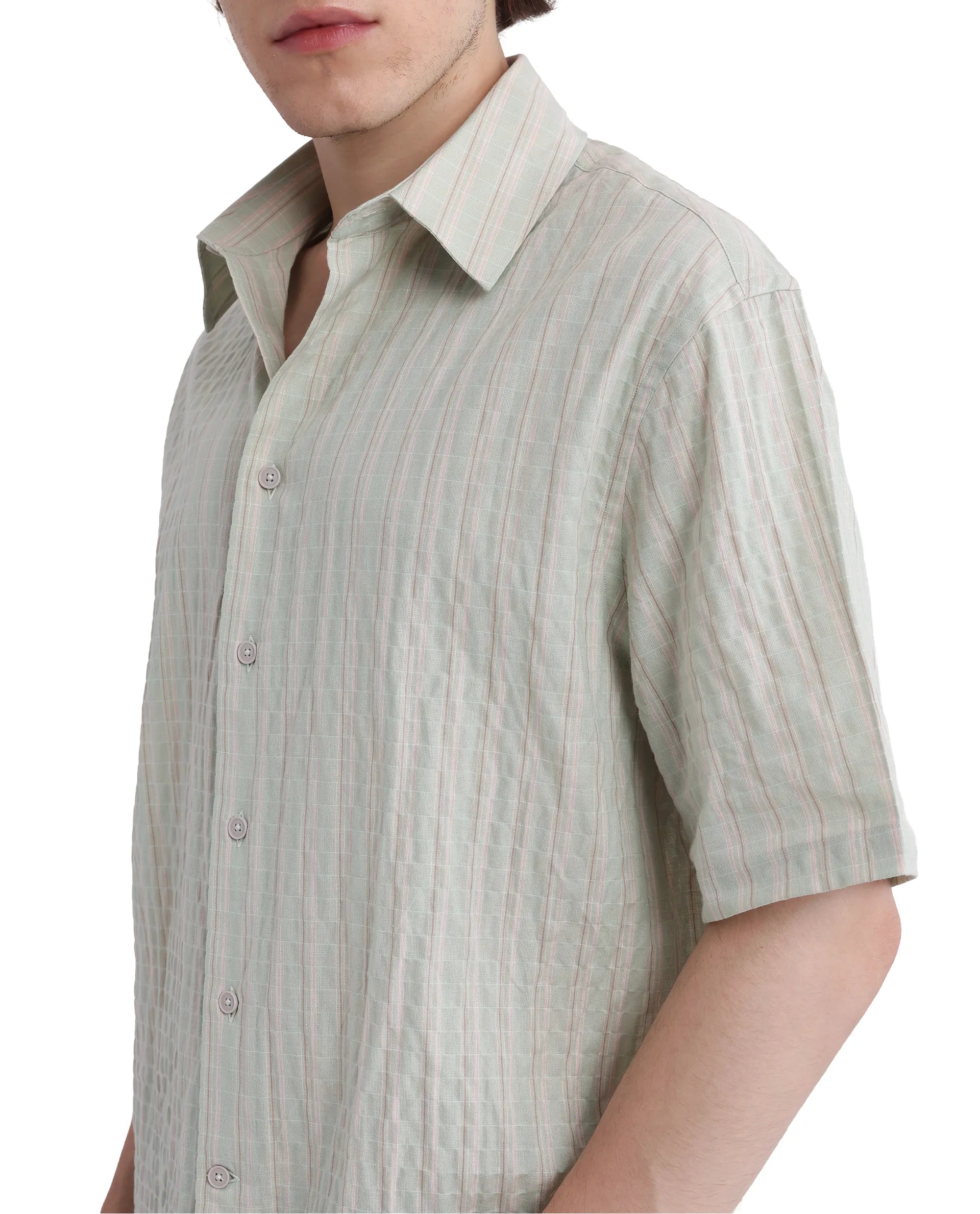 Rare Rabbit Men's Wexder Light Grey Cotton Fabric Short Sleeve Collared Neck Button Closure Multicolor Printed Shirt