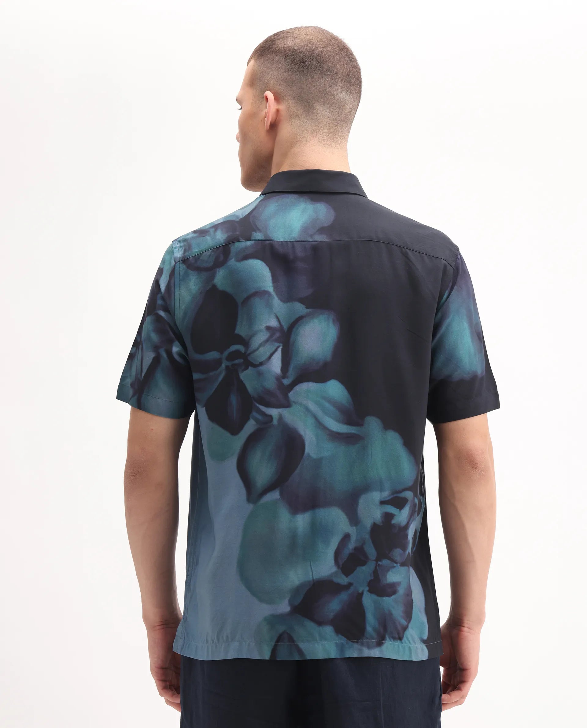 Rare Rabbit Men's Vider 1 Dusky Green Viscose Floral Print Relaxed Fit Half Sleeve Collared Shirt