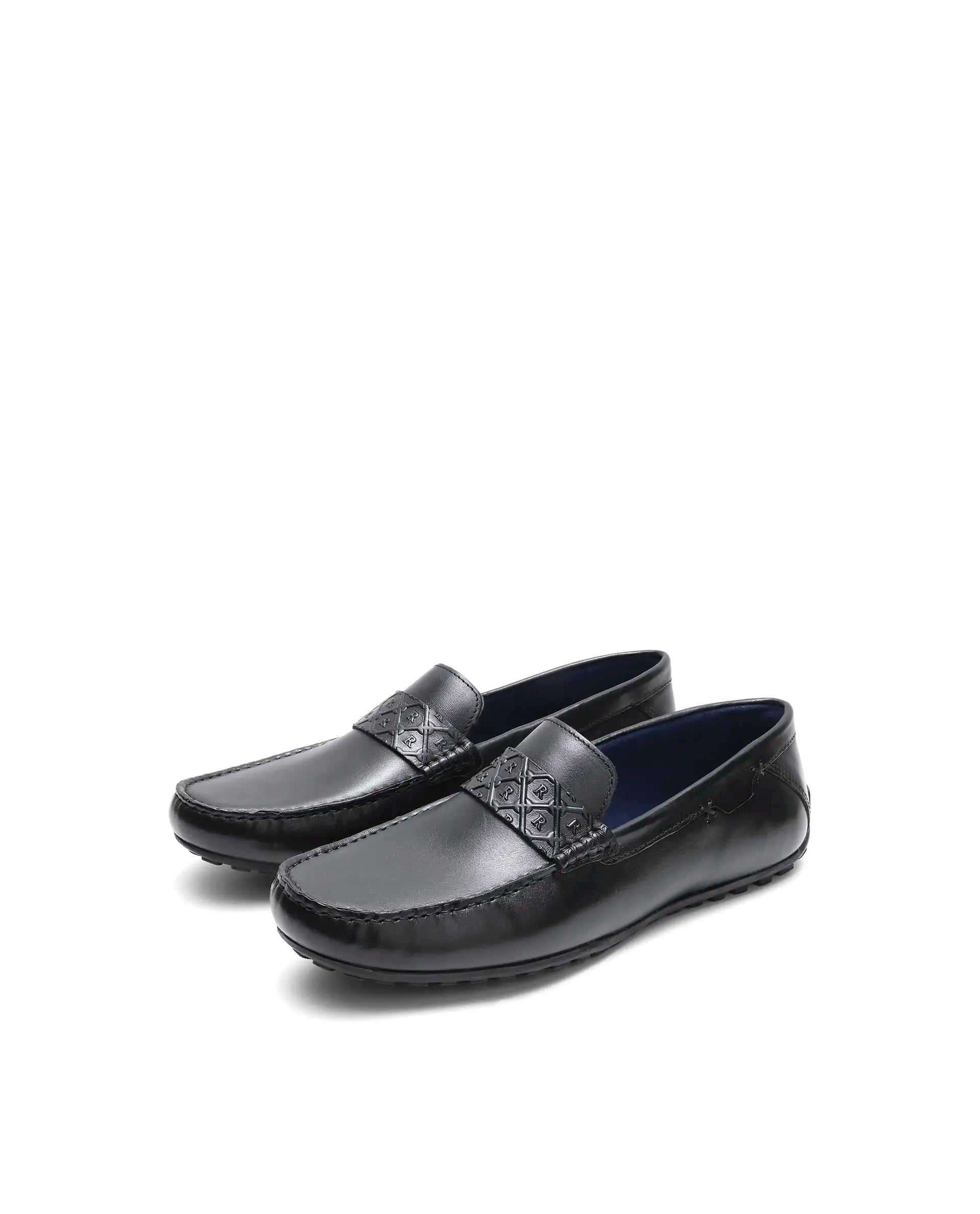 Rare Rabbit Men's Viento Black Leather Drivers