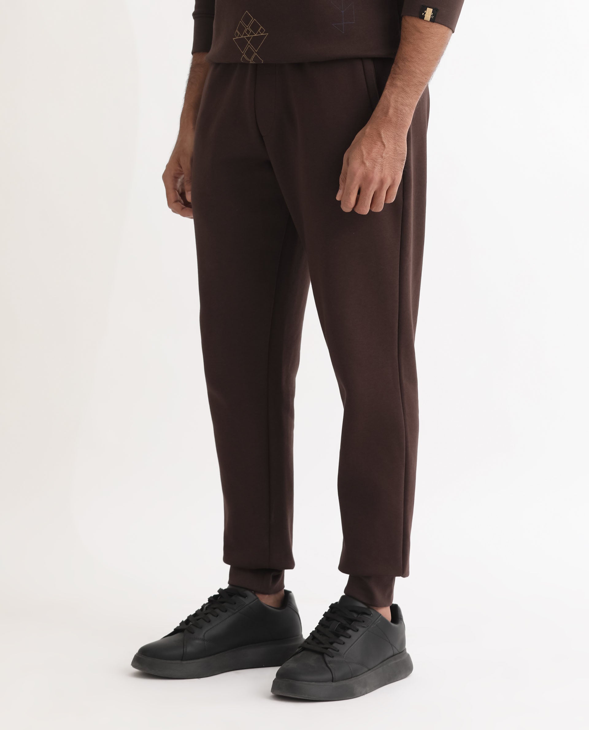 Rare Rabbit Mens Vik Brown Track Pant Cotton Polyester Fabric Mid Rise Knitted Draw String Closure Regular Fit