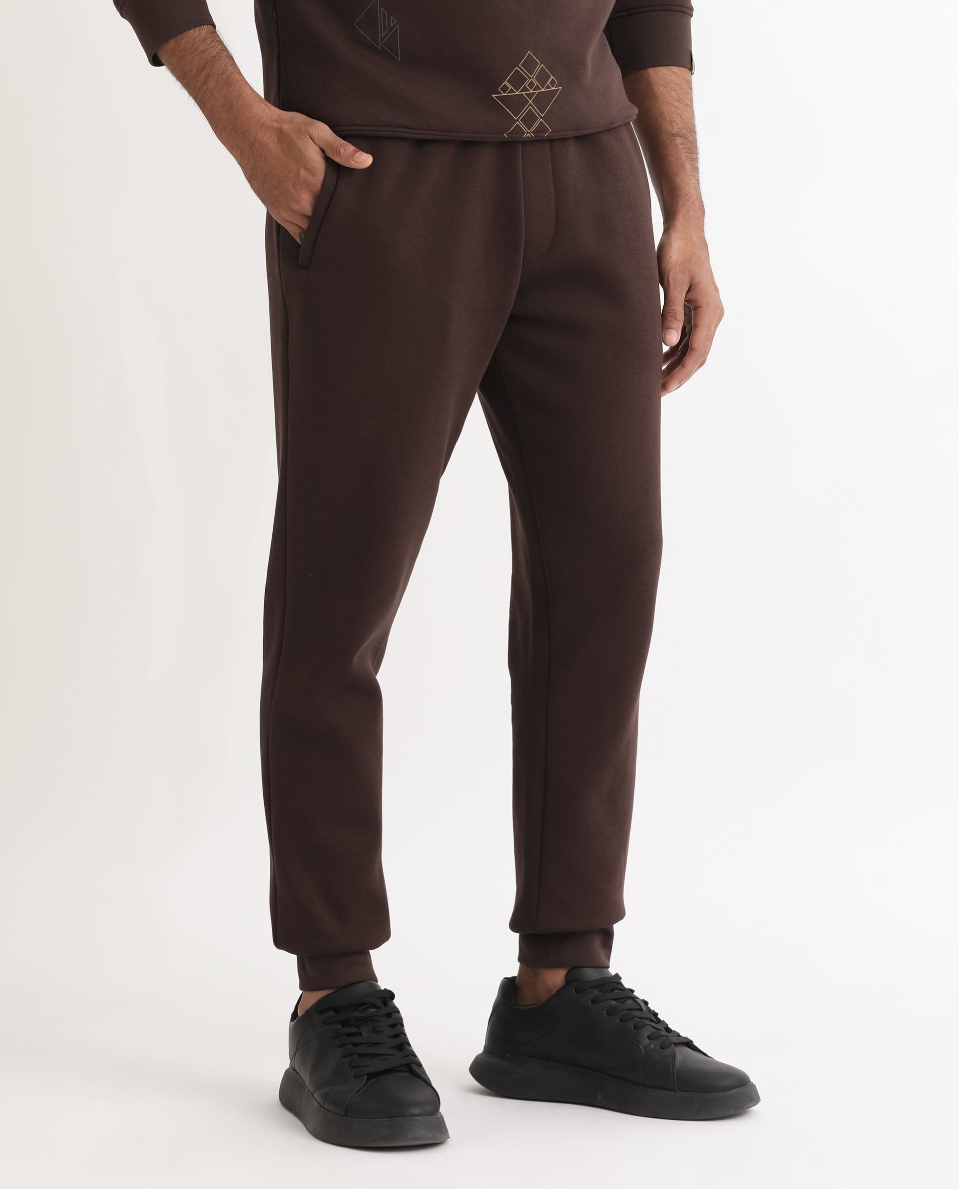 Rare Rabbit Mens Vik Brown Track Pant Cotton Polyester Fabric Mid Rise Knitted Draw String Closure Regular Fit