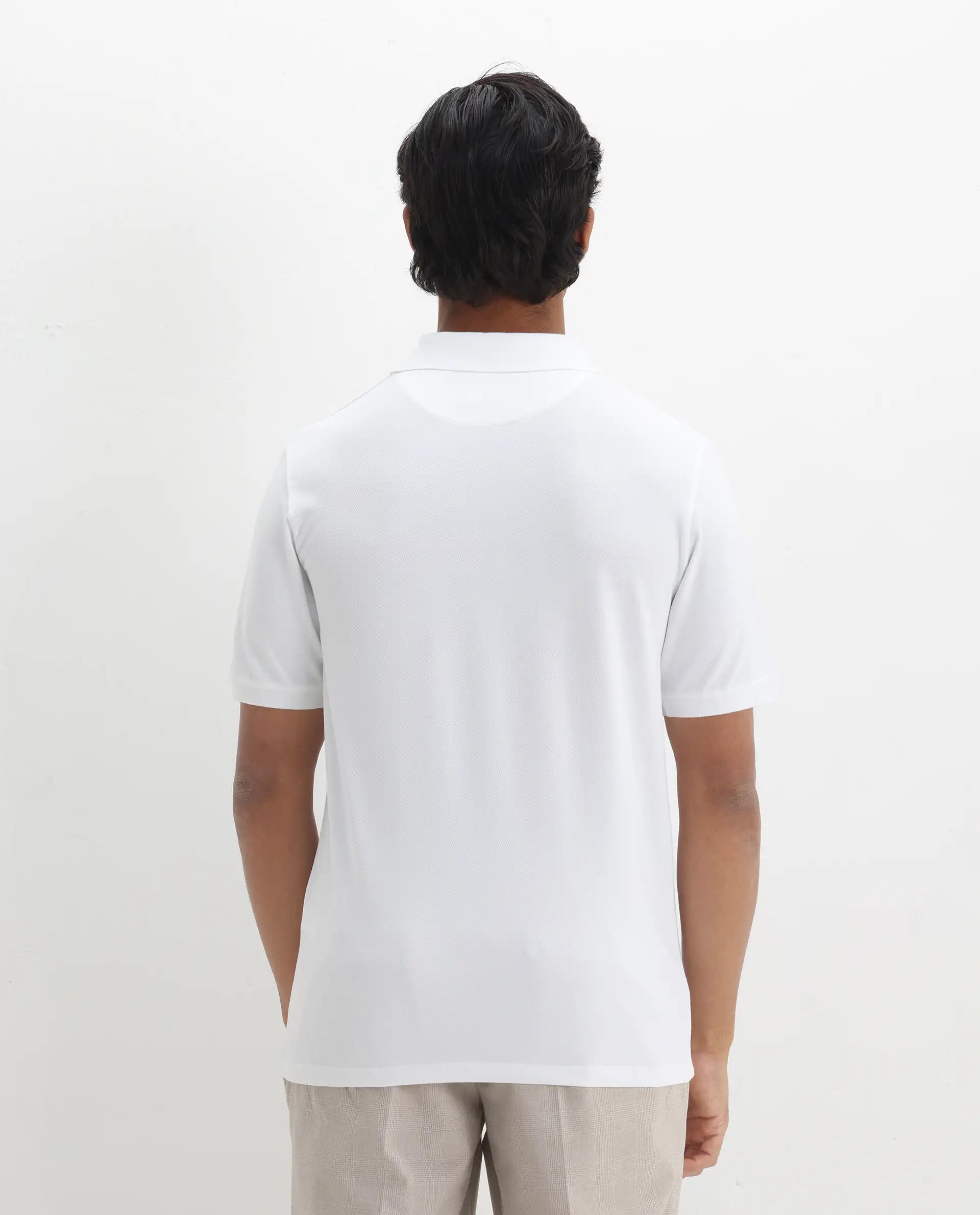 Rare Rabbit Men's Vinc White Cotton Plain Regular Fit Half Sleeve Polo